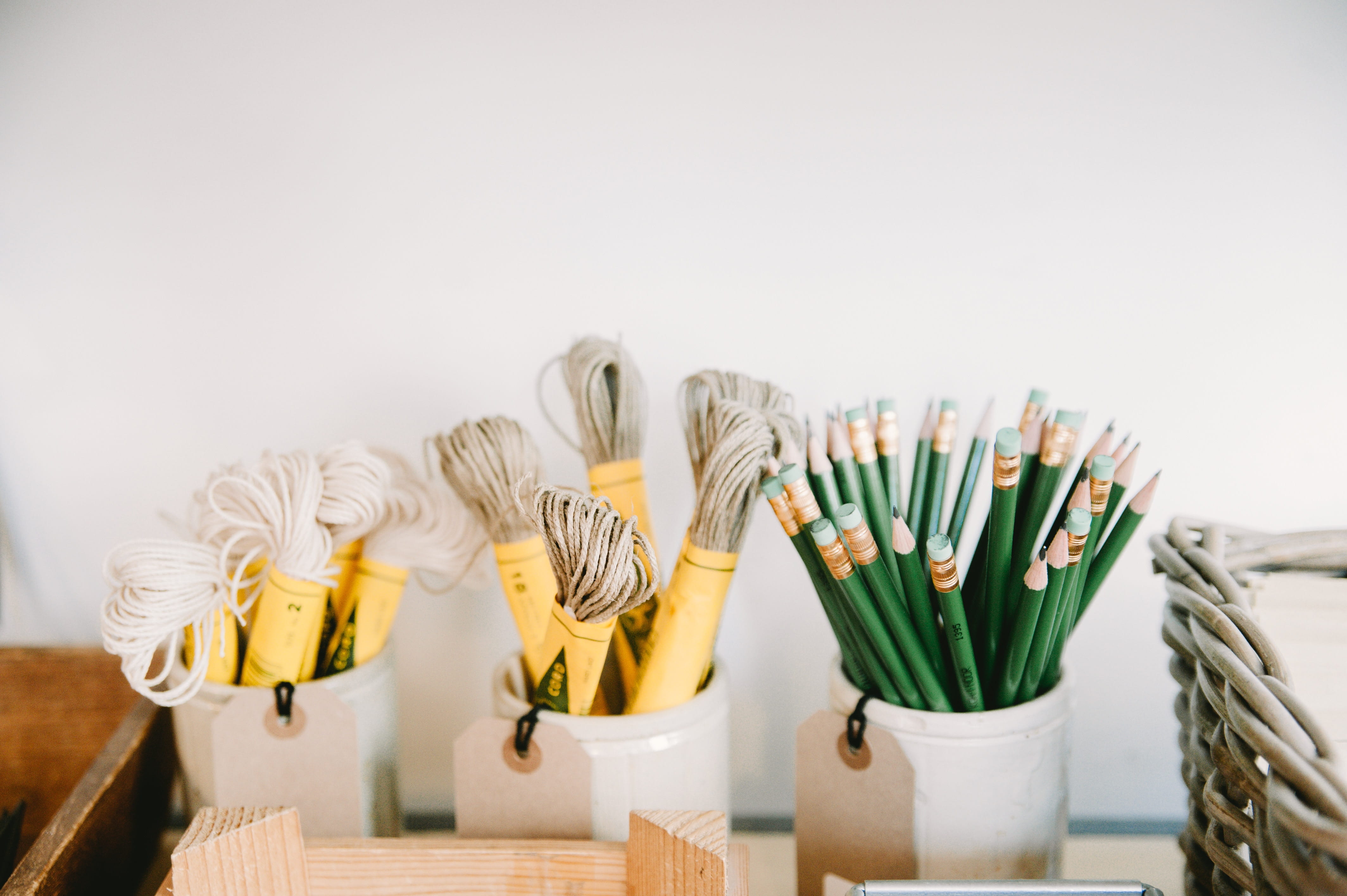 paintbrush, brown, thread, white, arts and crafts, domestic room, multi colored, materials, art and craft, wood - material, art materials, large group of objects, HD Wallpaper