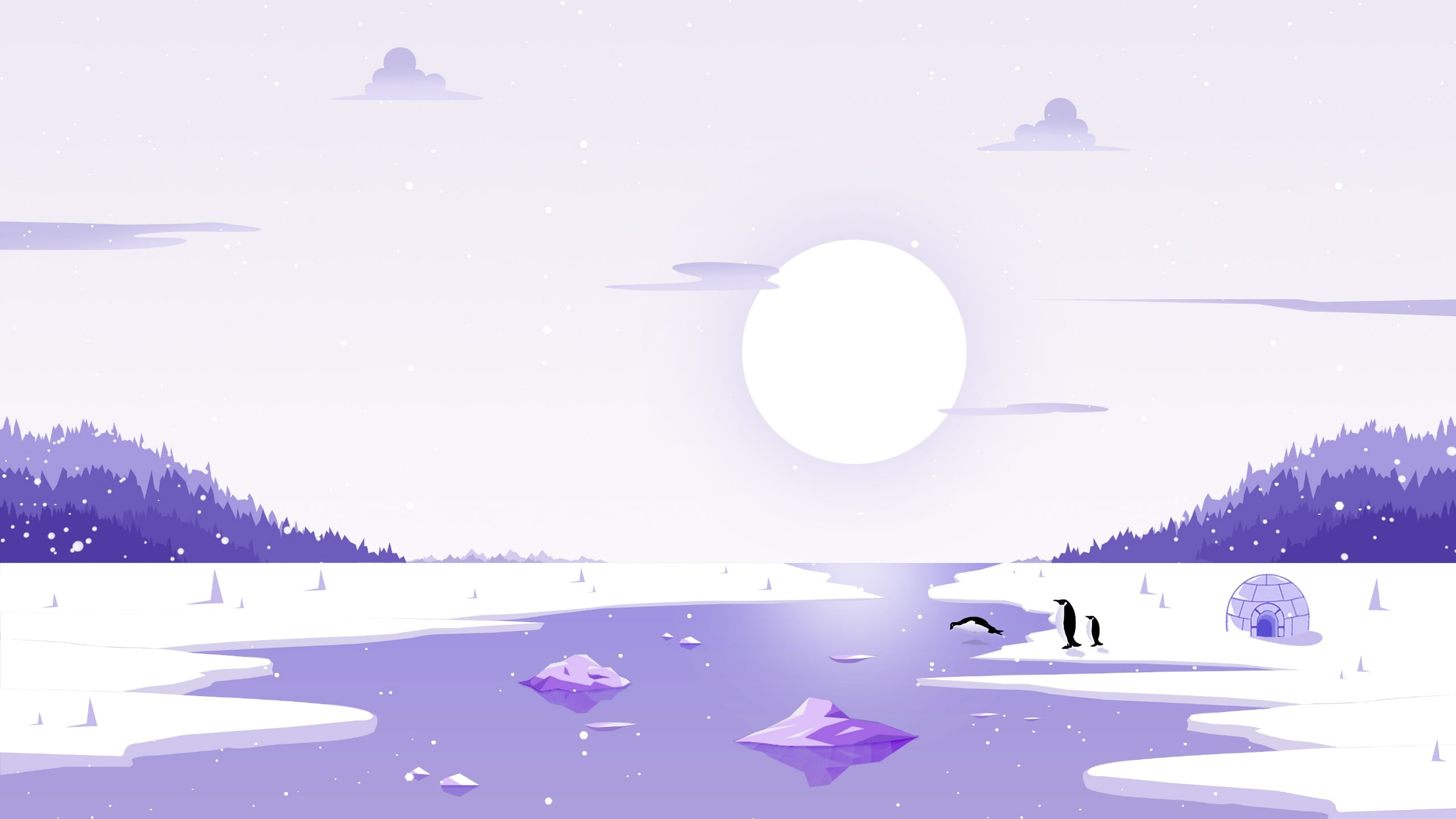 2K, animals, artwork, digital art, penguins, igloo, nature, HD Wallpaper