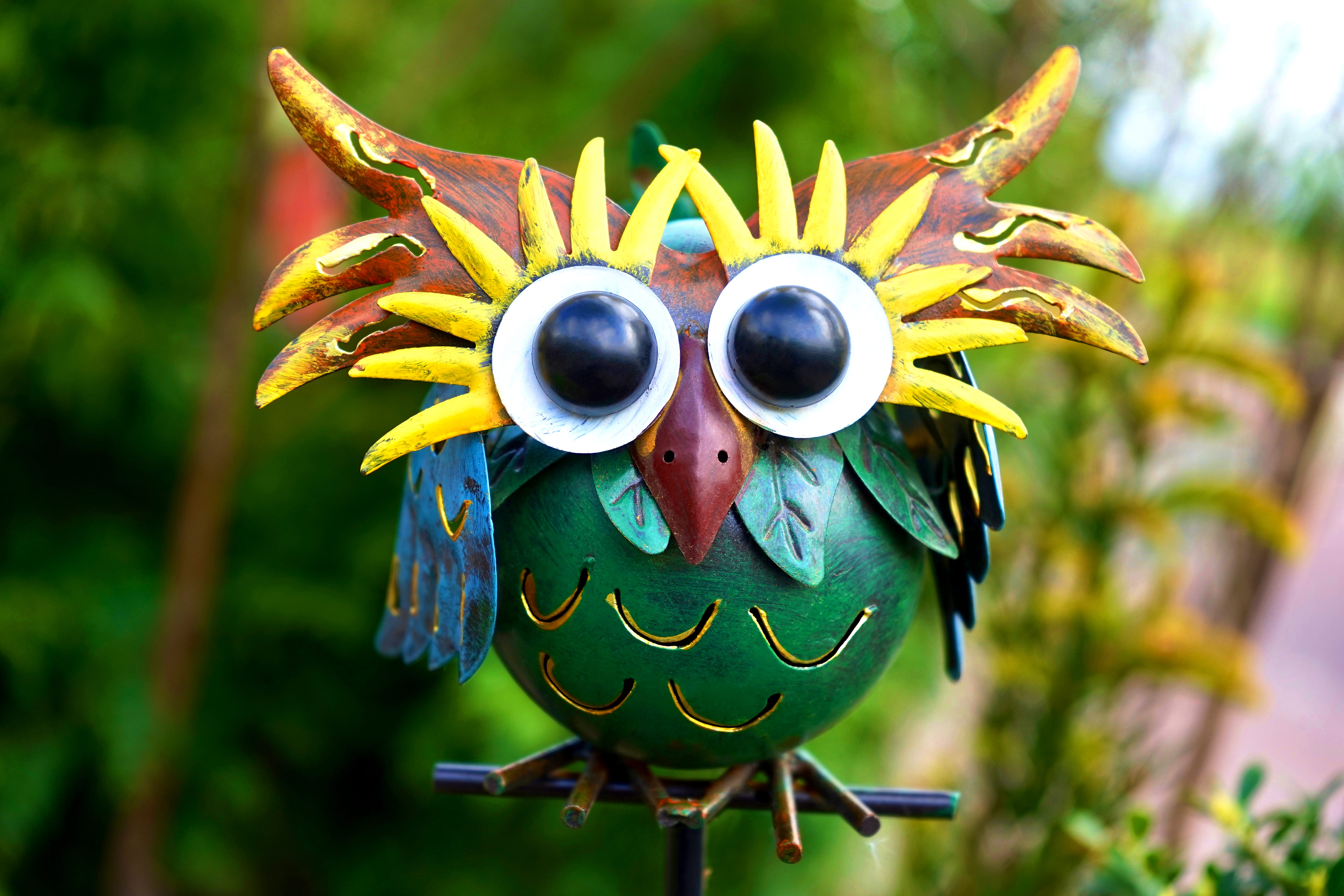 craft, creativity, figure, focus, green, flower, focus on foreground, anthropomorphic, brown, 5K, toy, owl, no people, close-up, blur, disguise, face, HD Wallpaper