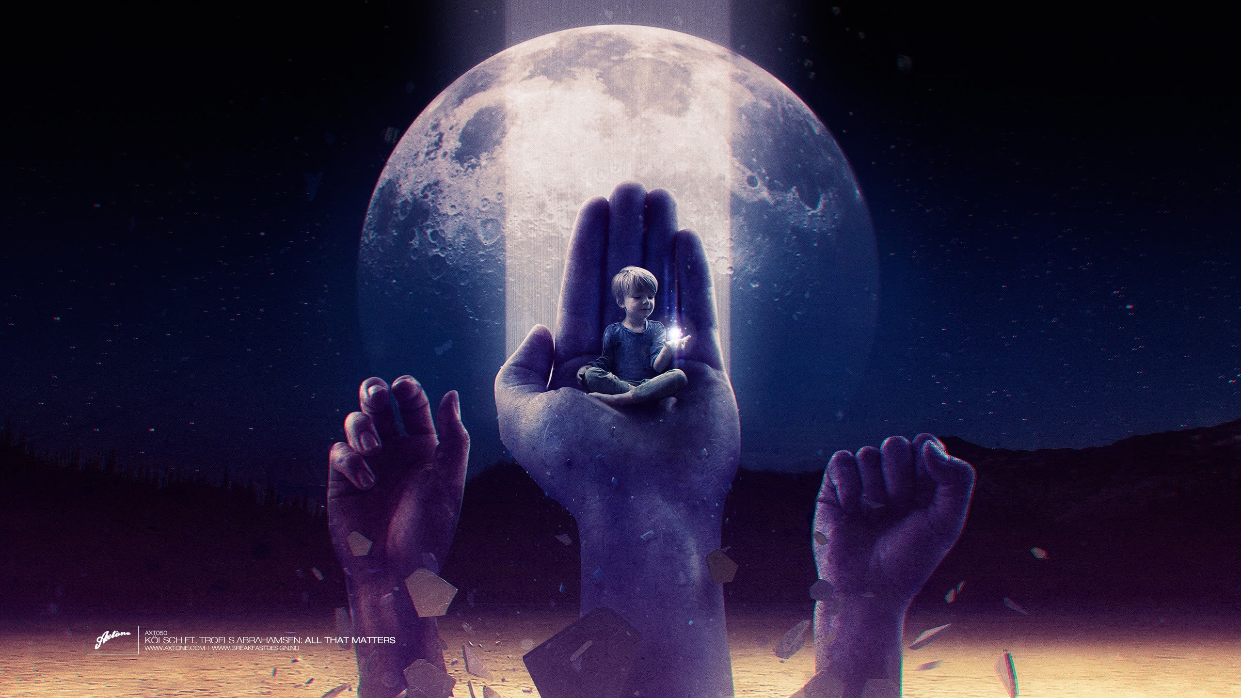 Moon, Axtone, 2K, digital art, album covers, hands, children, HD Wallpaper
