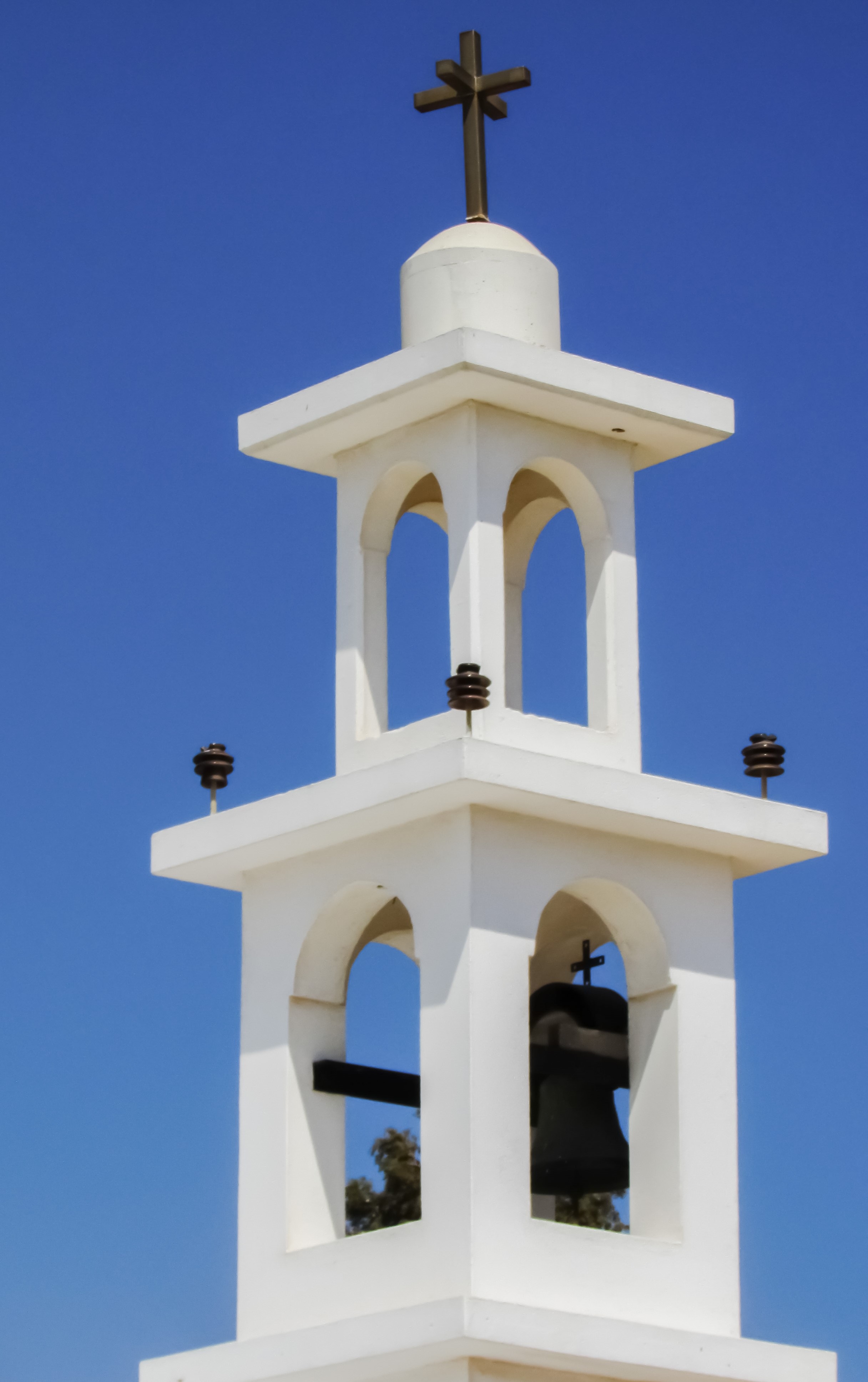 no people, building, belfry, eoka, belief, chapel, clear sky, cyprus, sky, arch, cross, built structure, 4K, low angle view, architecture, tower, avgorou, Phone HD Wallpaper