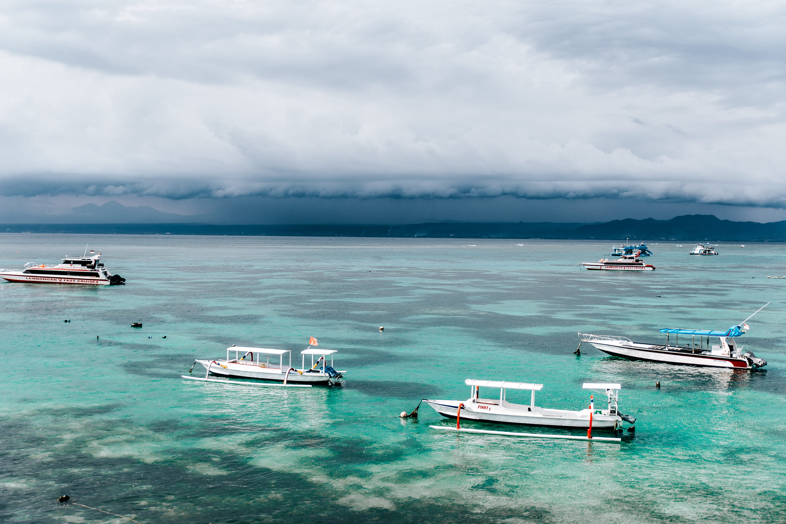 anchored, cloud - sky, transportation, sailboat, tranquility, horizon over water, turquoise colored, lembongan island, land, outdoors, idyllic, sea, tranquil scene, HD Wallpaper