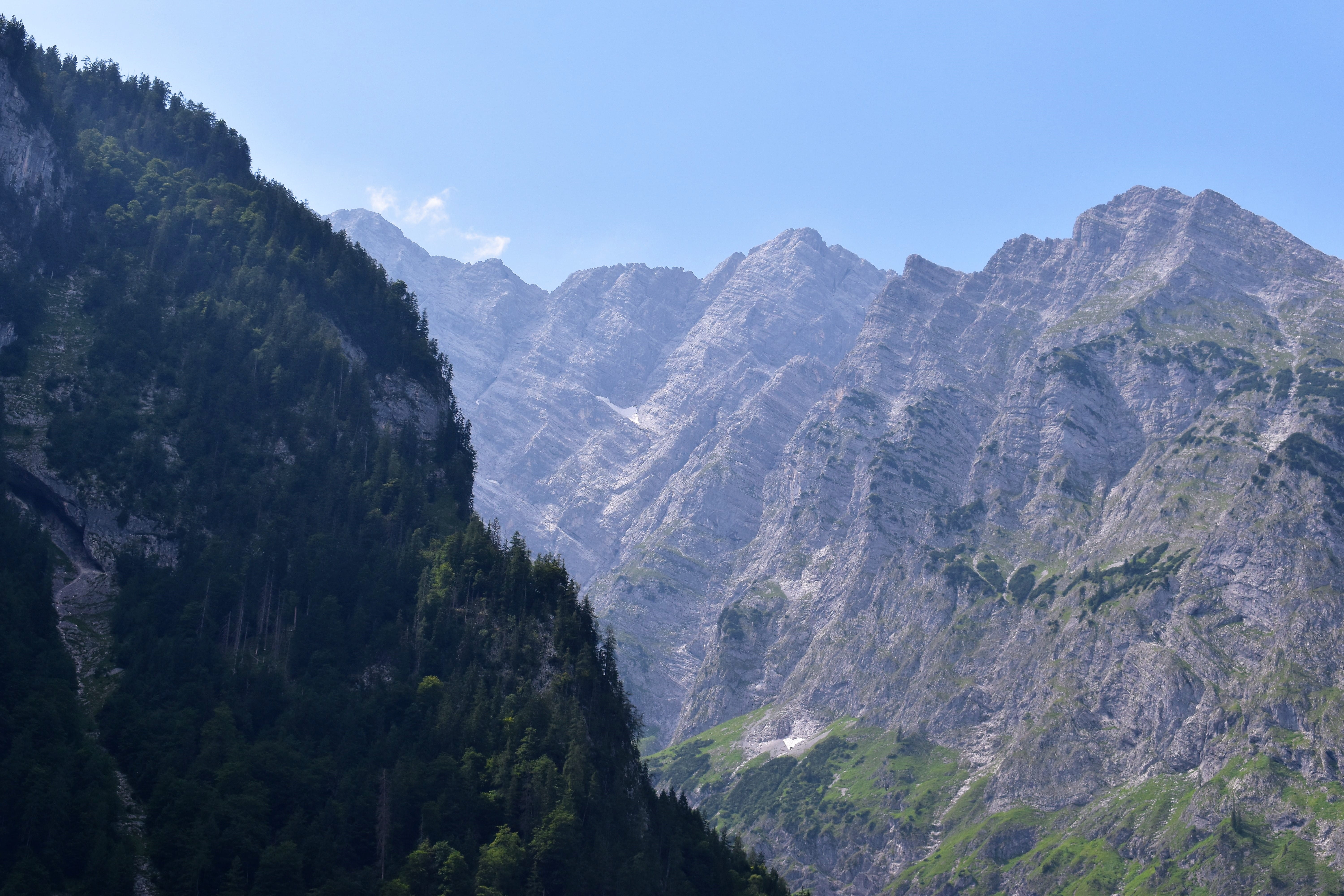 rock formation, tranquility, rock, idyllic, nature, formation, 5K, outdoors, beauty in nature, tree, mountain, mountain peak, valley, königssee, sky, eroded, HD Wallpaper
