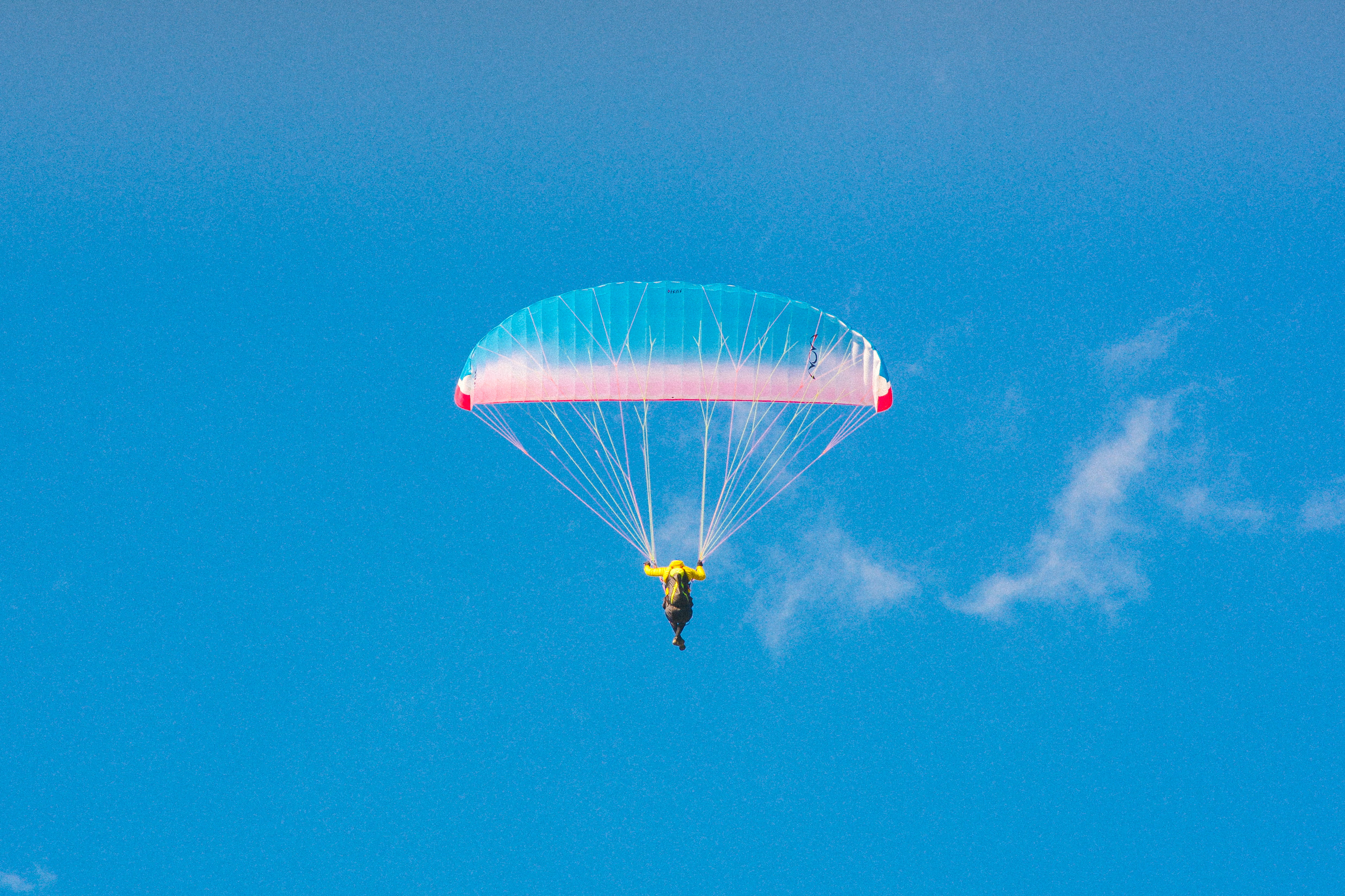 parachuit, unrecognizable person, germany, sky, copy space, parachute, day, sport, skye, schönau am königssee, low angle view, outdoors, jump, clear sky, HD Wallpaper
