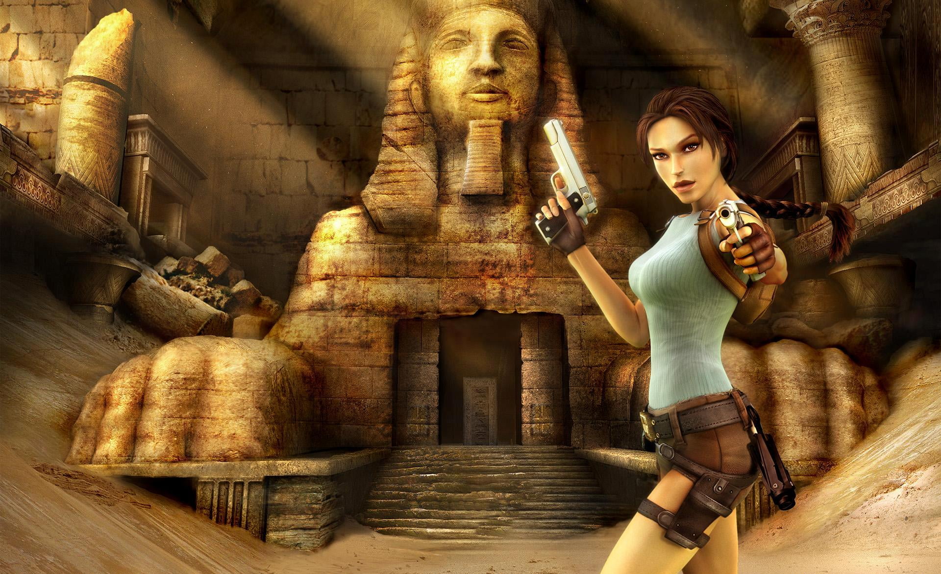 croft, one person, lara, casual clothing, three quarter length, adult, front view, tomb, raider, beautiful woman, statue, anniversary, sculpture, HD Wallpaper