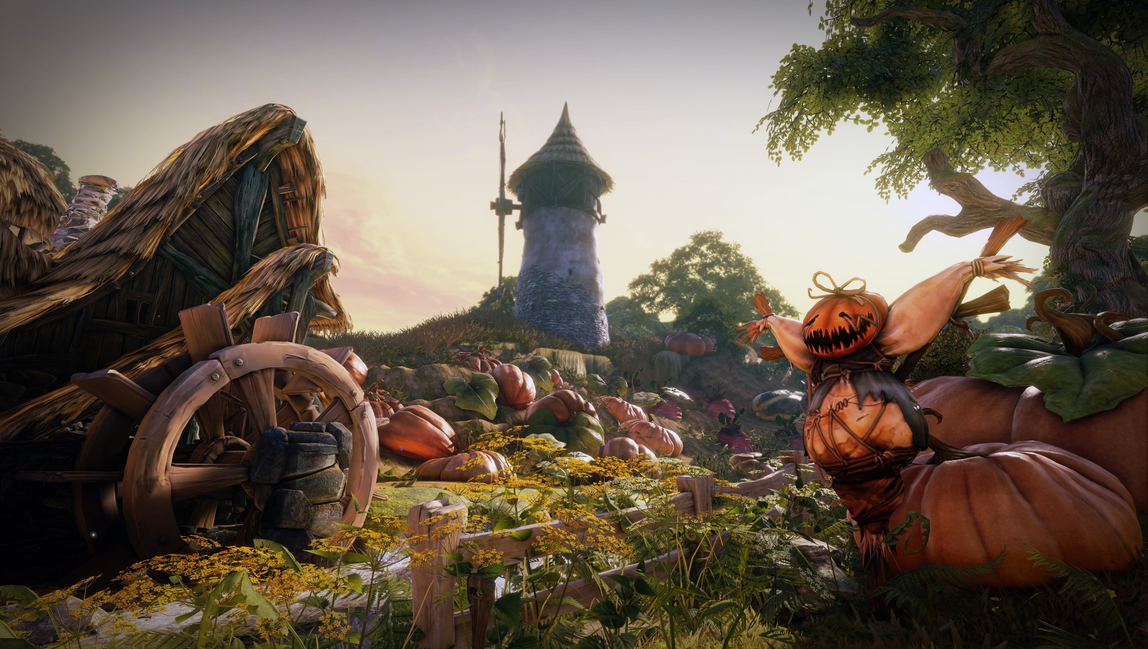 architecture, sitting, vegetable, sky, pumpkin, plant, food, fable legends 4k computer, adult, building, building exterior, 4K, people, built structure, HD Wallpaper
