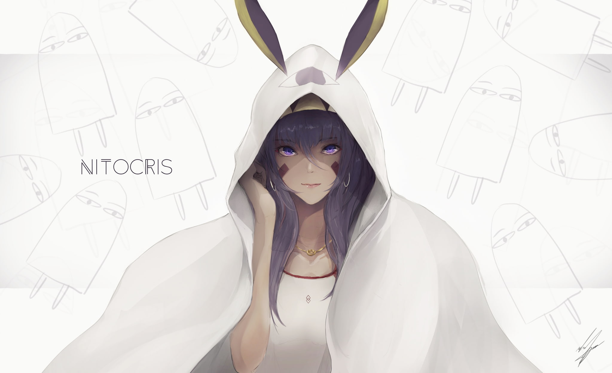 necklace, long hair, purple eyes, FateGrand Order, Nitocris (FateGrand Order), 1080P, animal ears, HD Wallpaper