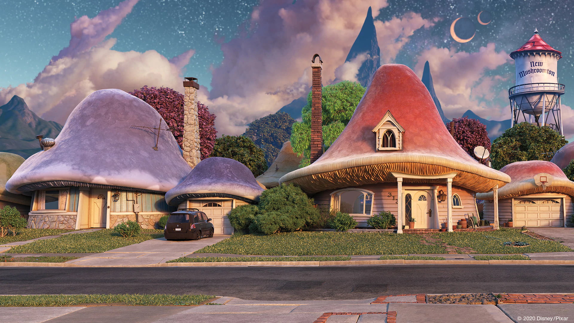Disney, 1080P, Elfpunk, street, mushroom, Onward, HD Wallpaper