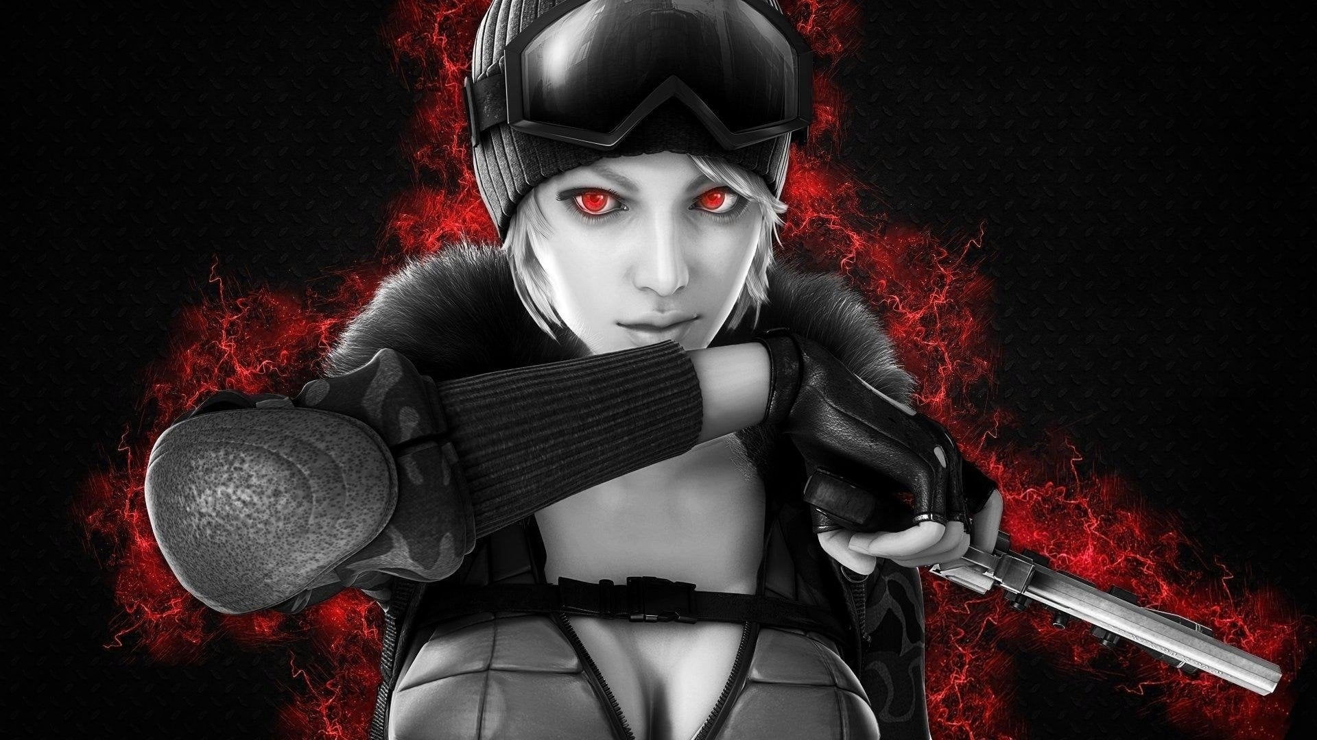 security, adult, black background, evil, holding, protection, looking at camera, costume, 1080P, one person, women, clothing, portrait, front view, Point Blank, HD Wallpaper