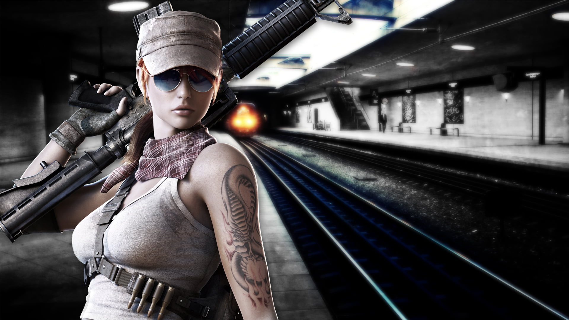 4Game, holding, The rebels, anime, sensuality, women, railroad Track, illuminated, subway Station, Train, portrait, mode of transportation, one Person, HD Wallpaper