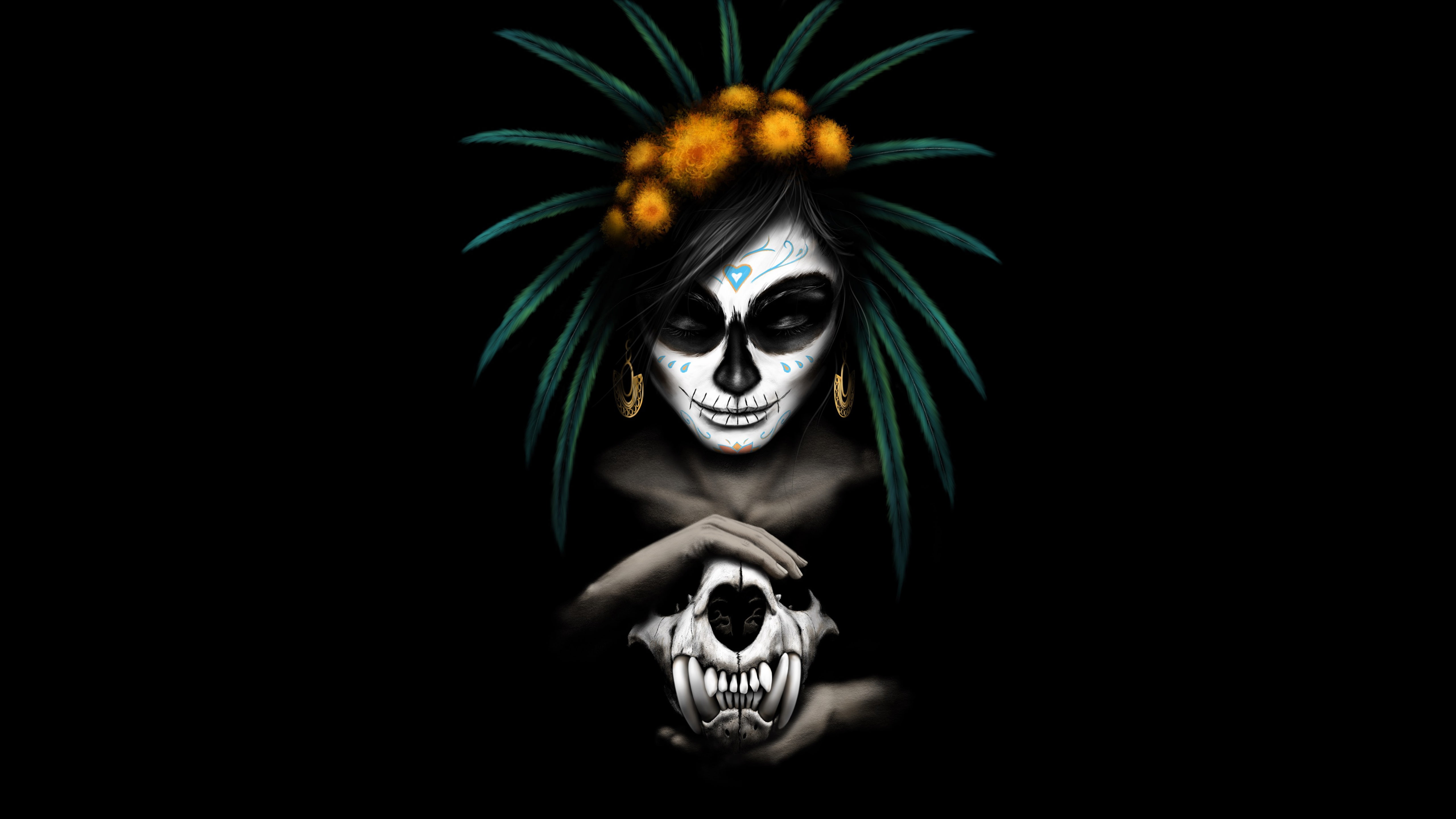 Sugar Skull, Woman, Artistic, Skull, 5K, Girl, HD Wallpaper