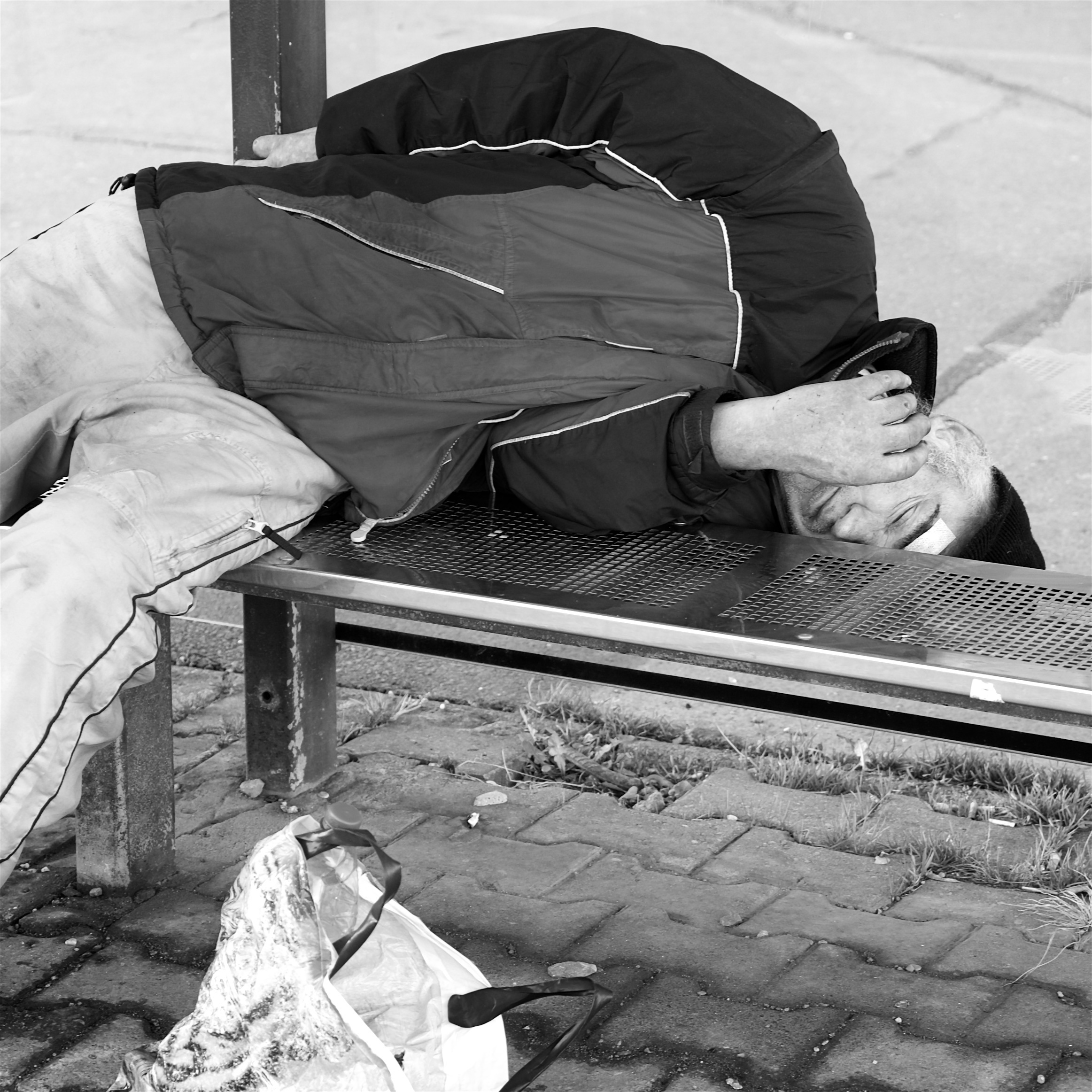 problems, high angle view, street, bag, society, real people, hopelessness, plastic bag, footpath, lifestyles, relaxation, one person, city, social issues, Phone HD Wallpaper