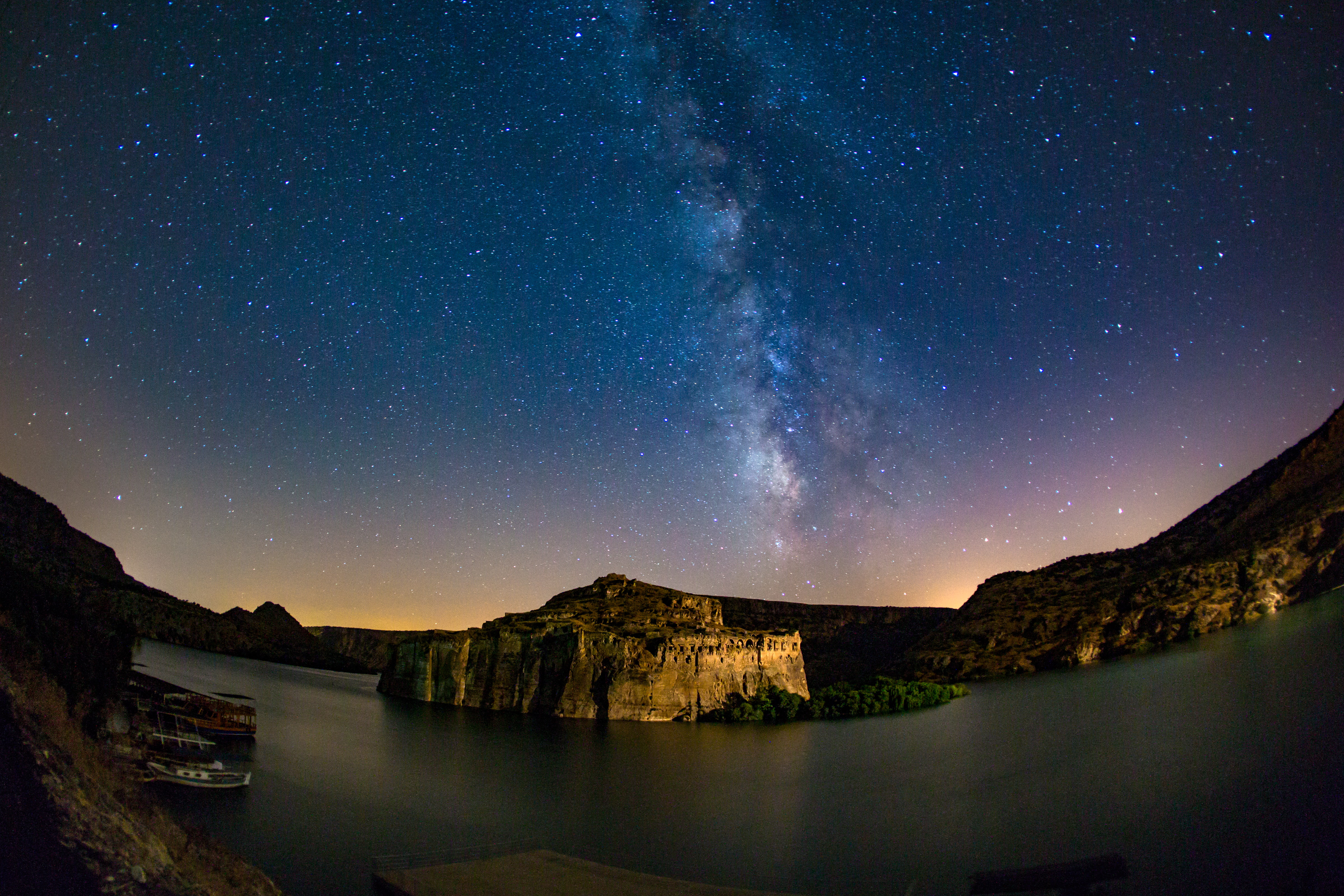 no people, tranquility, night, space, nature, 4K, star, rivers, star - space, tranquil scene, astronomy, darkblue, outdoors, photography, reflection, stars, HD Wallpaper