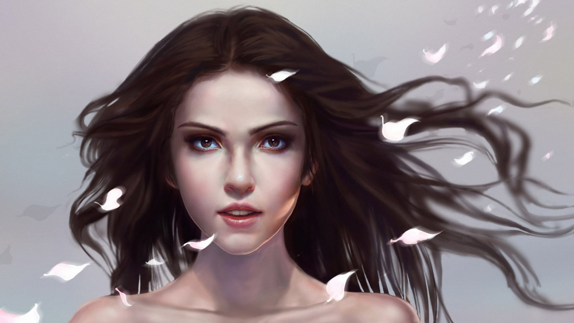 Art, Petals, Girl, Flying, Fantasy, 1080P, HD Wallpaper