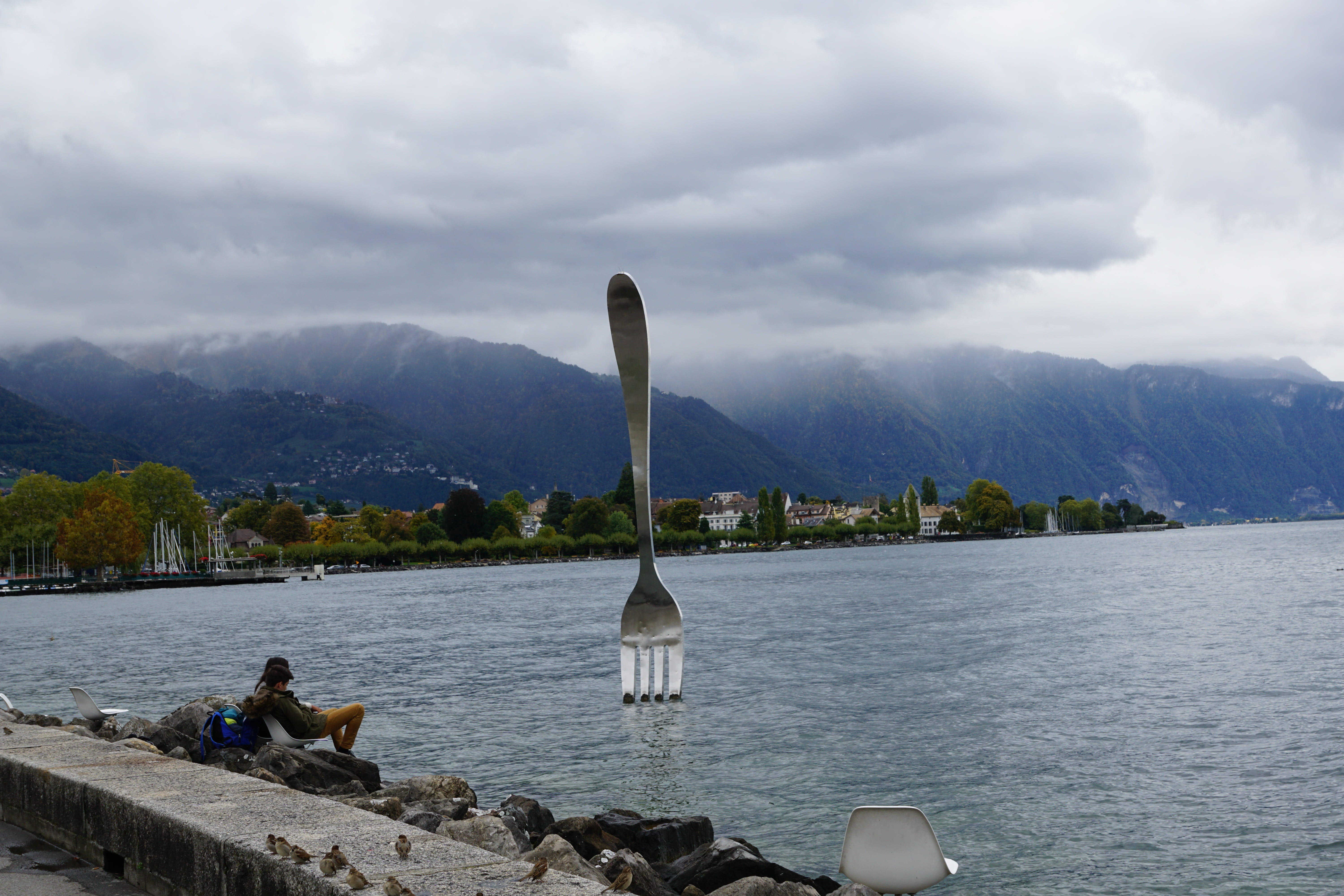 water, art, mountain range, eat, scenics - nature, holidays, tranquility, Chair, non-urban scene, pair, mountain, 5K, cloud - sky, tranquil scene, one animal, HD Wallpaper