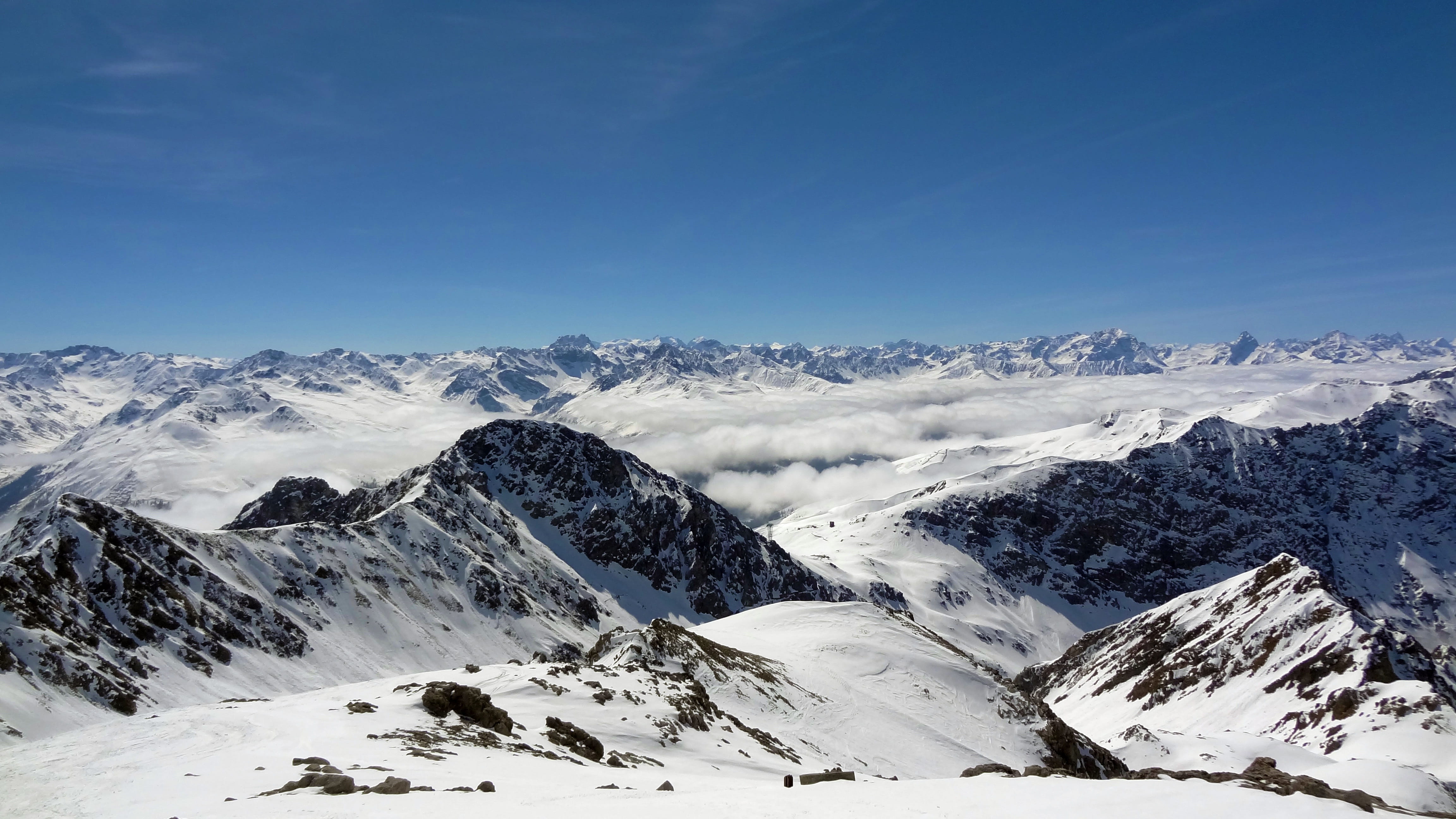 blue, environment, snowcapped mountain, cold - Temperature, scenics, outdoors, snow, clear sky, no People, winter, Mountain, landscapes, grisons, sky, tranquil scene, HD Wallpaper
