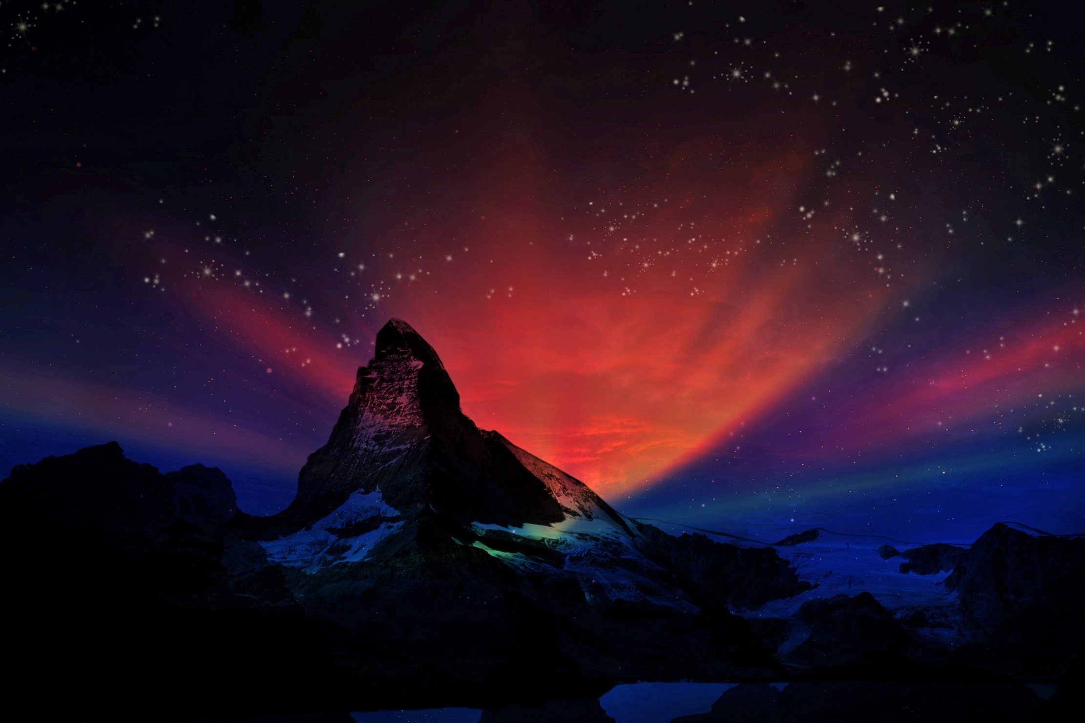 environment, tranquil scene, winter, night, dream, swiss, aurora, mystical, astronomy, sky, mountain range, scenics, scenics - nature, fantasy, star - Space, HD Wallpaper