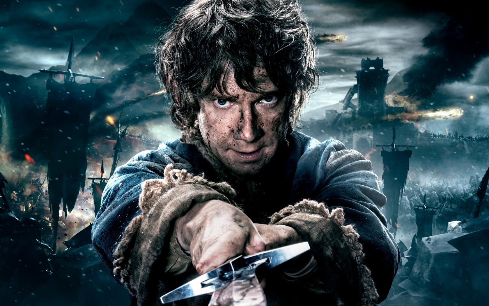 Hollywood Movies, front view, sword, males, headshot, 720P, portrait, man, holding, casual clothing, one person, waist up, poster, hobbit, men, HD Wallpaper