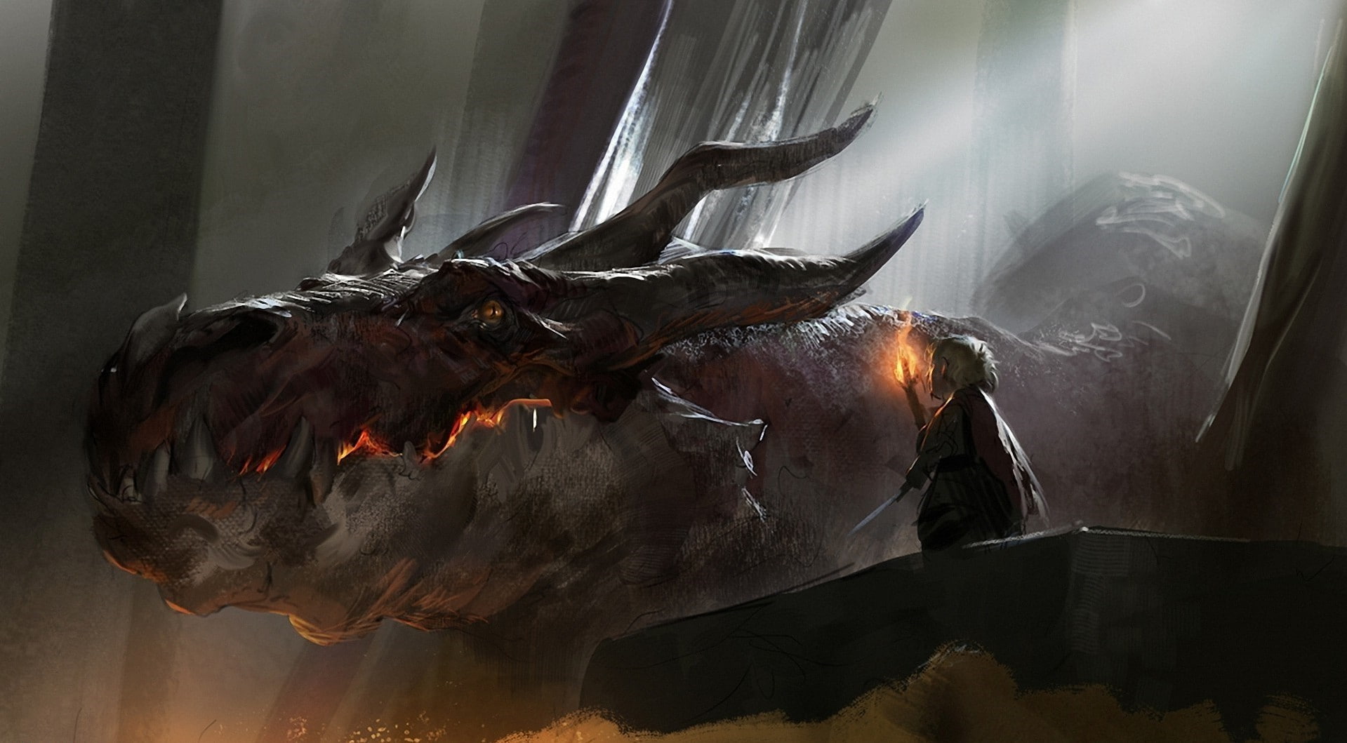 The Hobbit, gold, Bilbo Baggins, dragon, fantasy Art, 720P, artwork, Smaug, HD Wallpaper