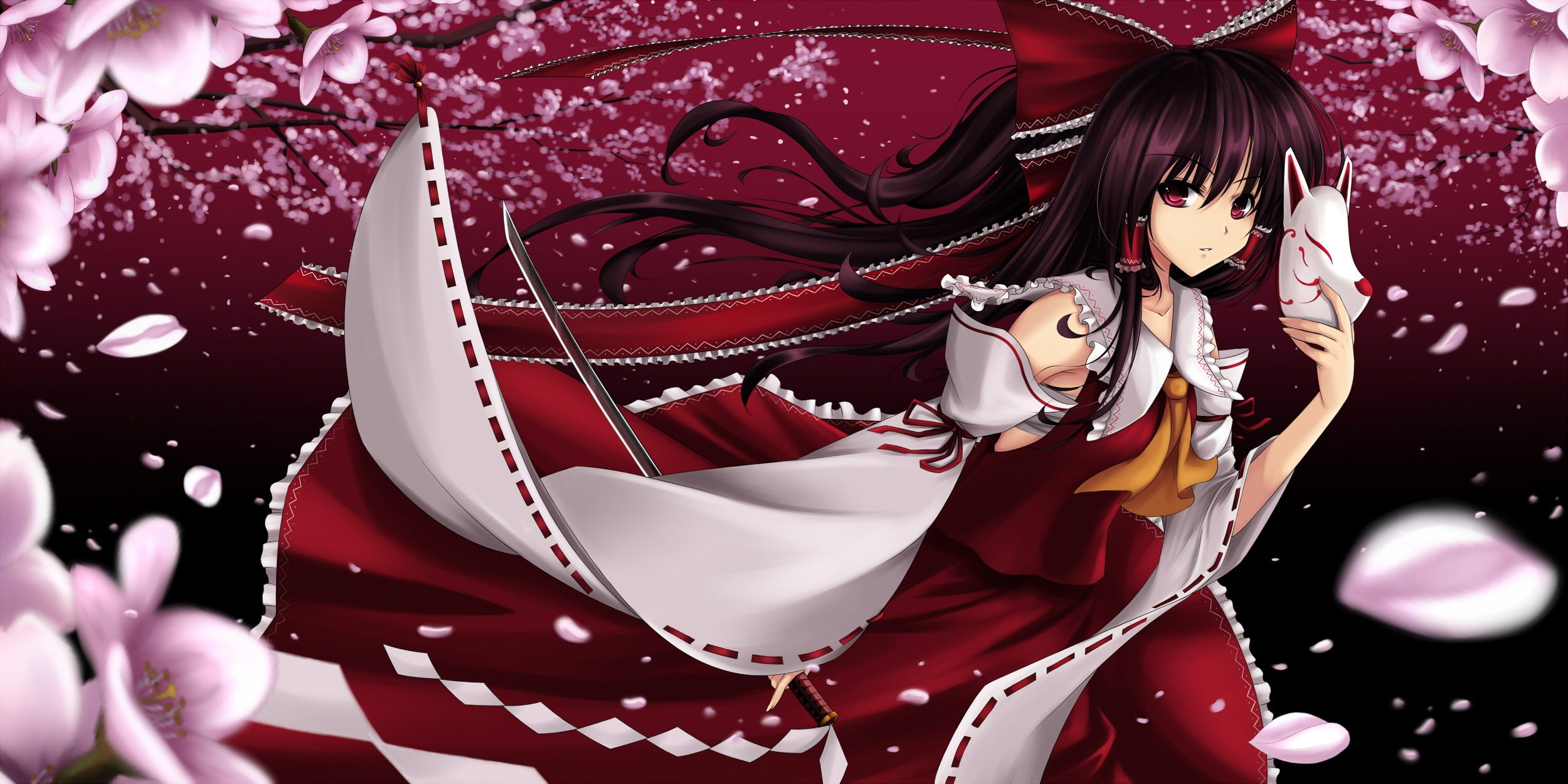 reimu, Girls, Sarashi, touhou, dress, hakurei, Sleeves, anime, Detached, masks, 1080P, HD Wallpaper