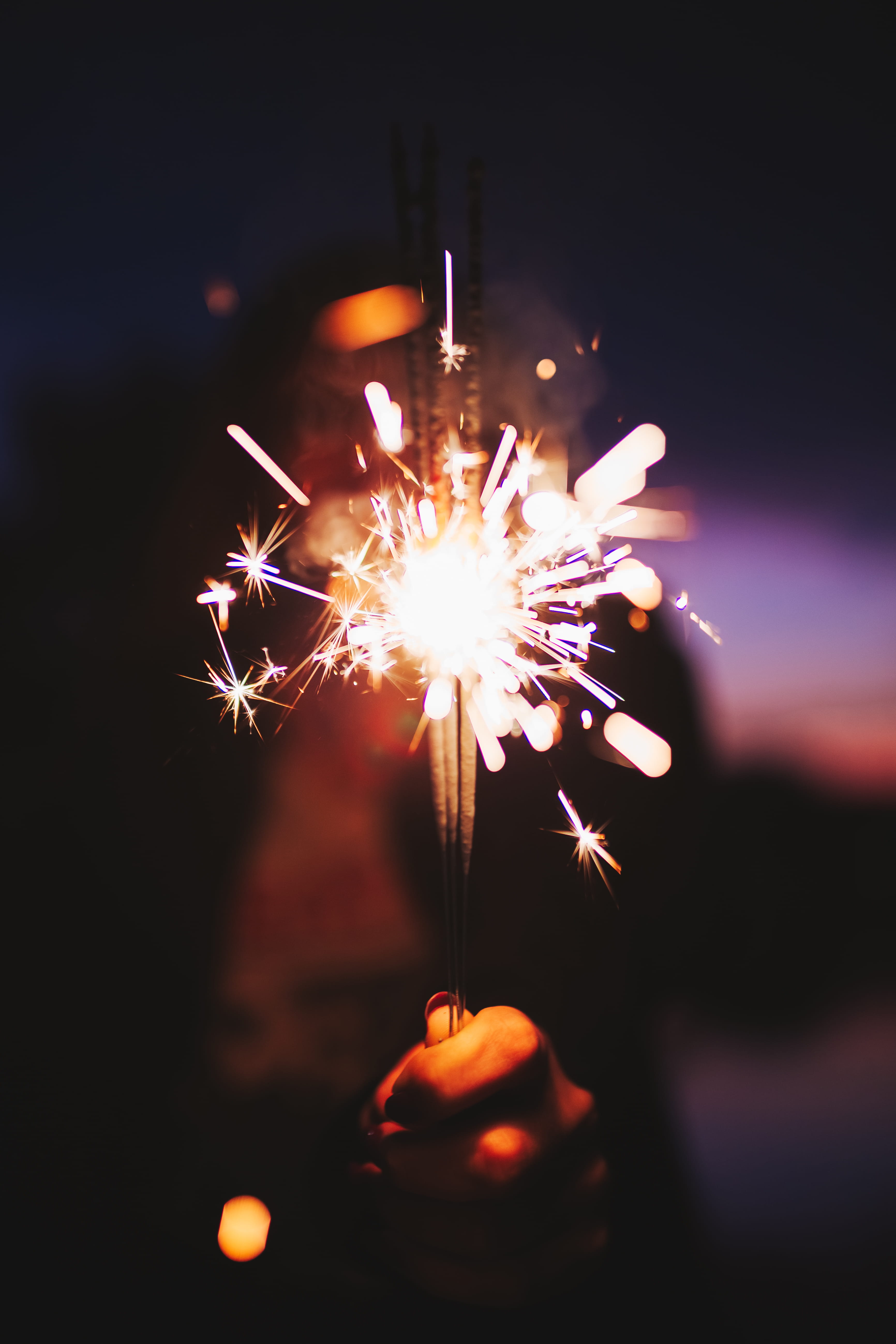 sparkles, event, burning, blur, celebration, firework display, selective, blurred motion, lights, fireworks, night, 5K, motion, focus on foreground, heat - temperature, Phone HD Wallpaper