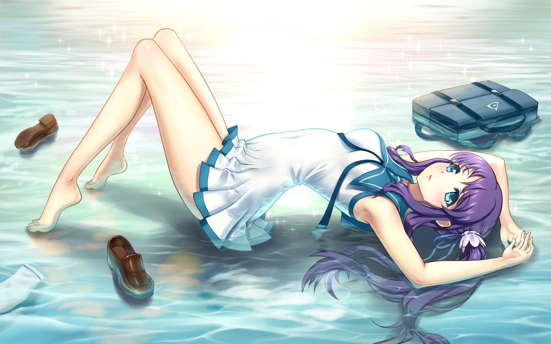 chisaki, hiradaira, dress, 1080P, nagi, asukara, nagi no asukara, white dress, anime girls, white, chisaki hiradaira, anime, girls, HD Wallpaper