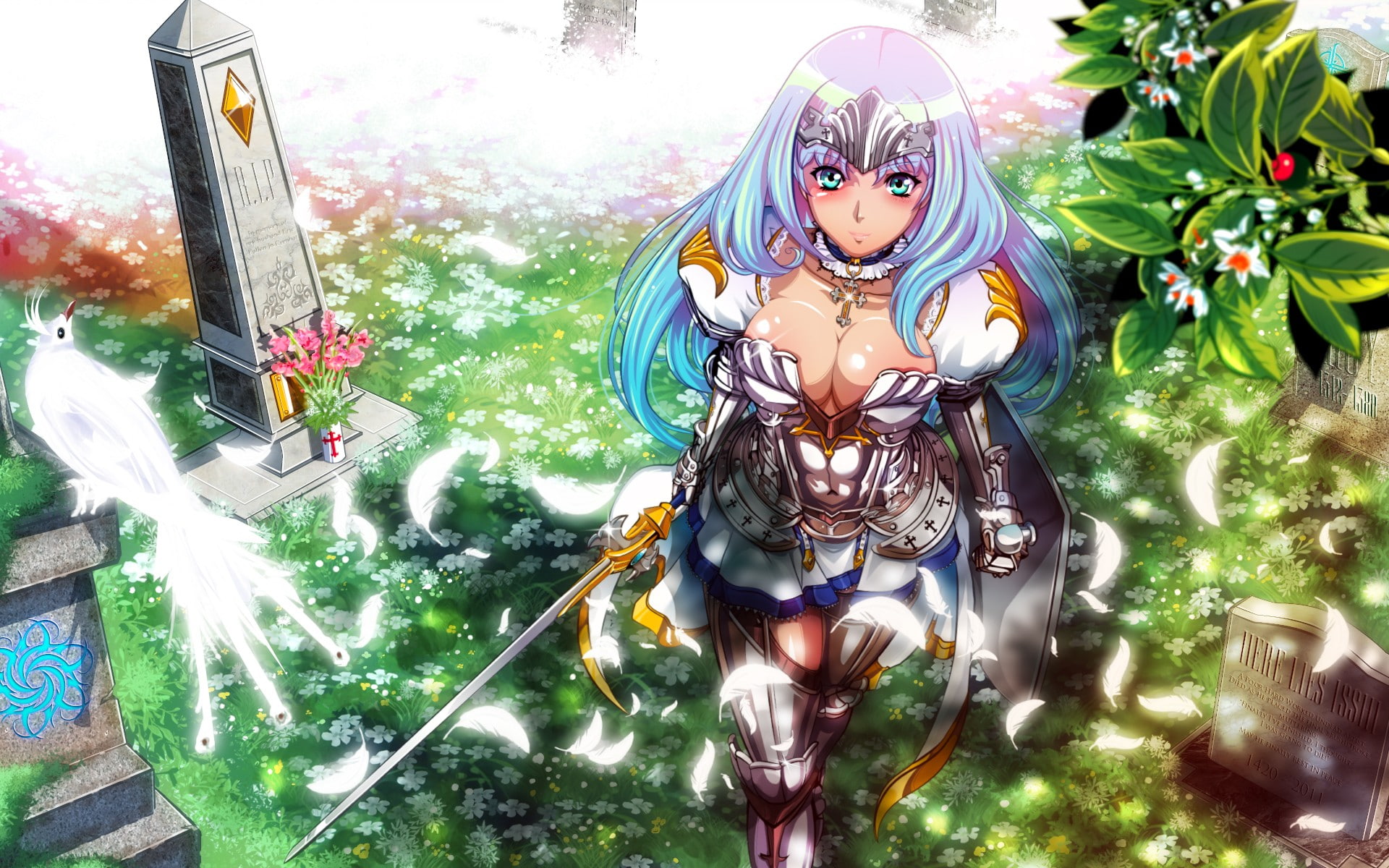 girl, anime, queen, purple, blade, hair, blue, anime girls, suit, 1080P, s, brown, white, animated, character, poster, girls, queens blade, HD Wallpaper