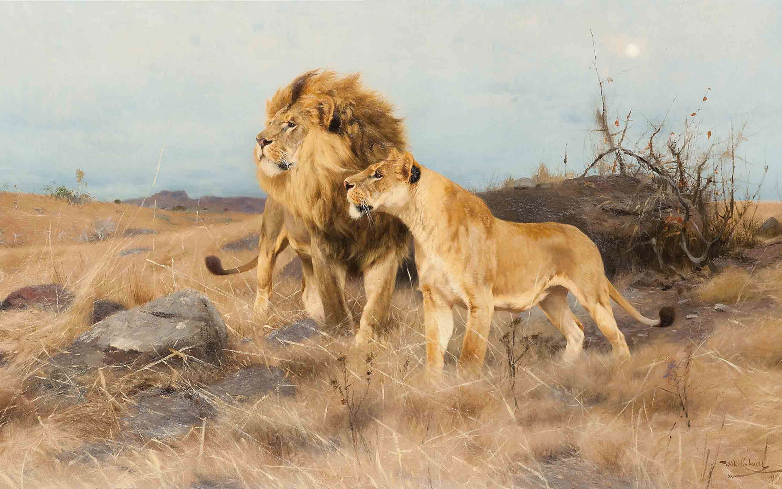 Friedrich Wilhelm Kunert, German painter, 1913, Friedrich Wilhelm Kuhnert, 2K, On the warpath, HD Wallpaper