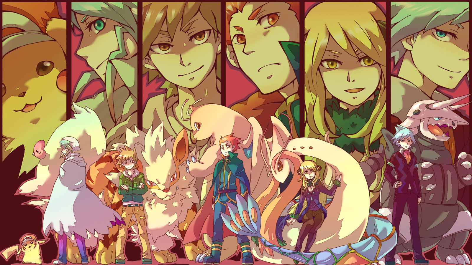 cartoon/comic, aggron, arcanine, 720P, dragonite, milotic, pikachu, hd, pokemon, luvdisc, HD Wallpaper