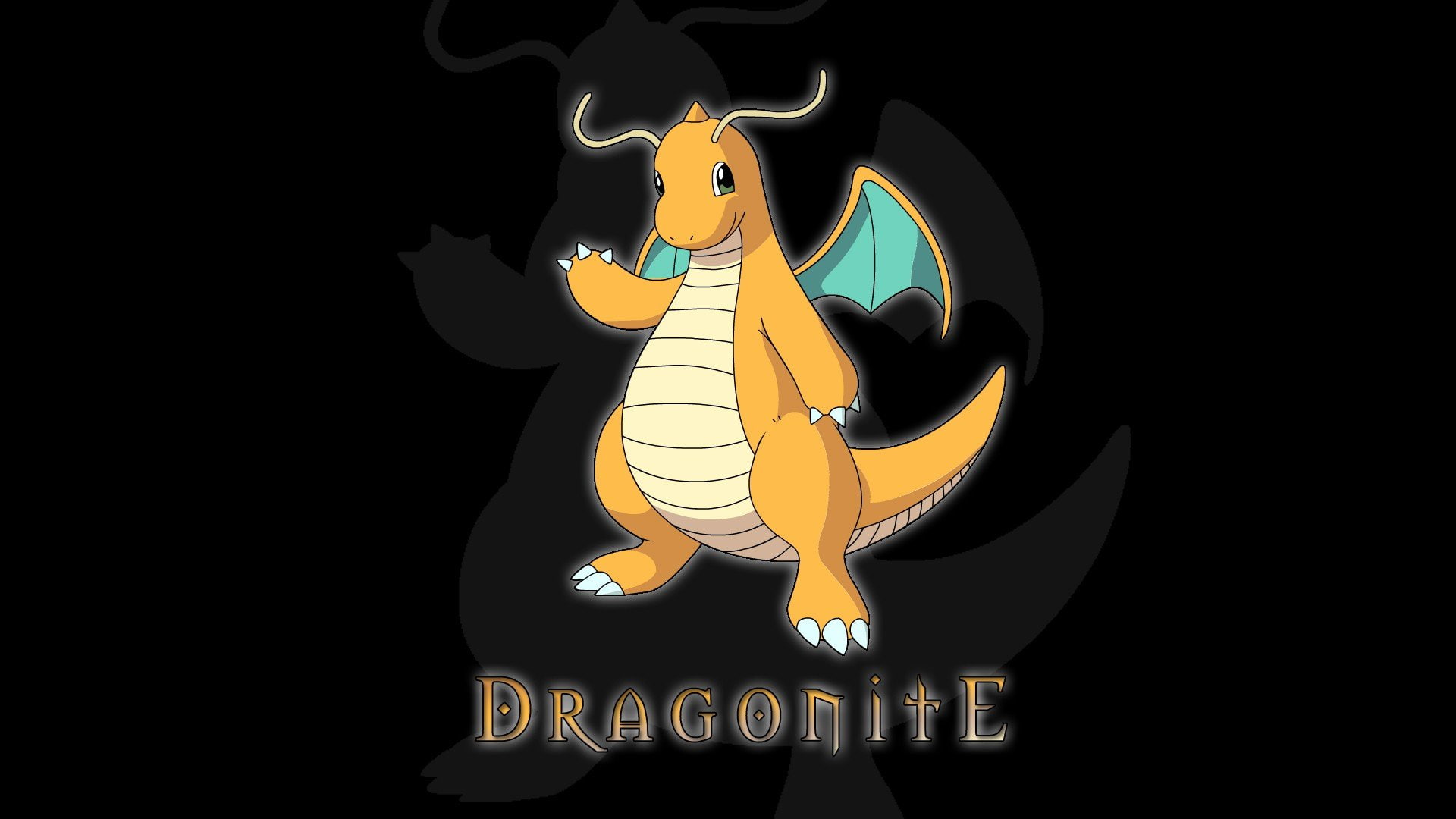 close-up, dragonite pokmon, communication, night, male likeness, representation, lighting equipment, text, yellow, black background, creativity, mammal, HD Wallpaper