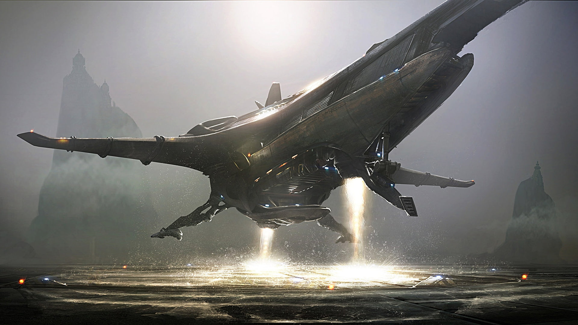 sunlight, military, pollution, water, airplane, 1080P, no people, nature, motion, spaceship, Star Citizen, speed, air vehicle, economy, Aliens, travel, HD Wallpaper
