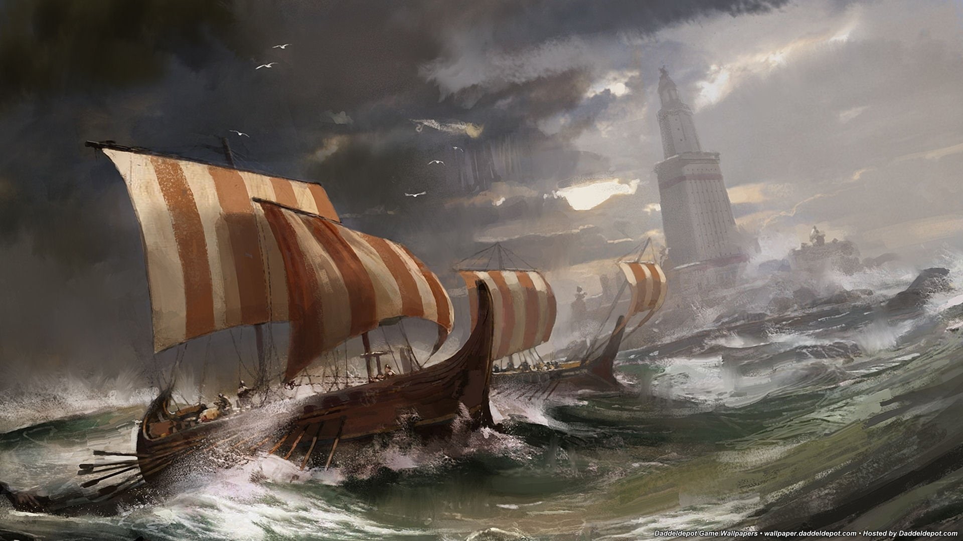 wave, transportation, 1080P, nature, power in nature, sea, architecture, Sid Meiers Civilization V, nautical vessel, pollution, outdoors, water, ship, HD Wallpaper