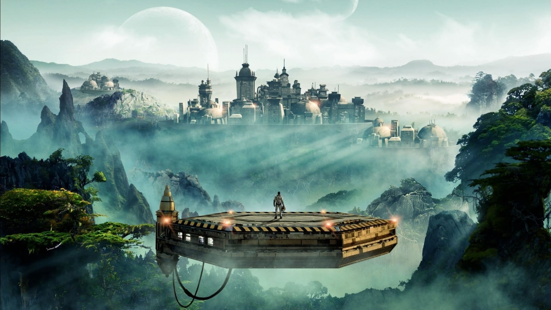 gray, building, built structure, place of worship, castle, belief, plant, cloud - sky, sky, travel, tree, water, illustration, video games, outdoors, travel destinations, HD Wallpaper