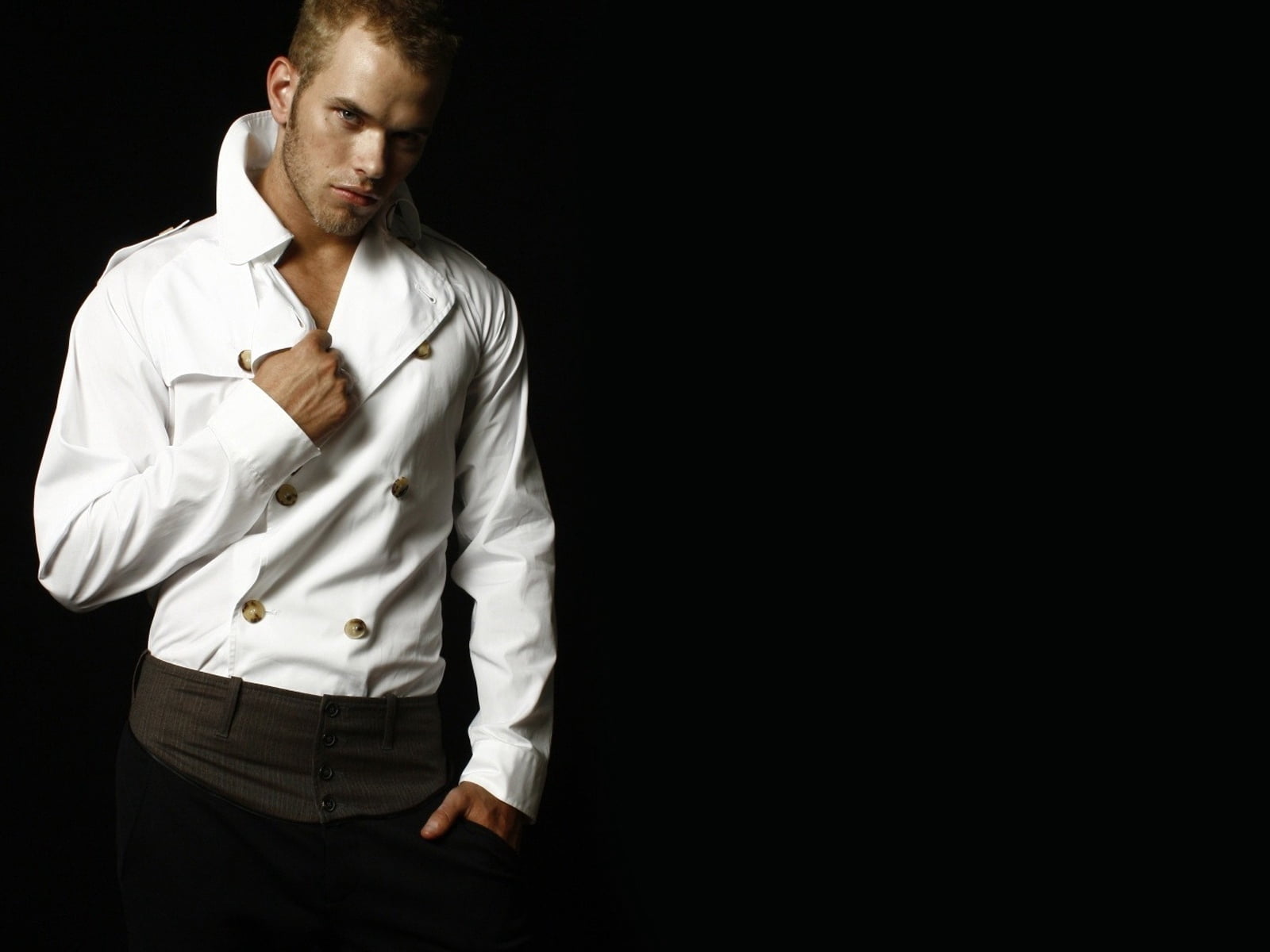 white color, portrait, adult, men, menswear, indoors, front view, contemplation, collared, top, beautiful people, one person, background, three quarter length, HD Wallpaper