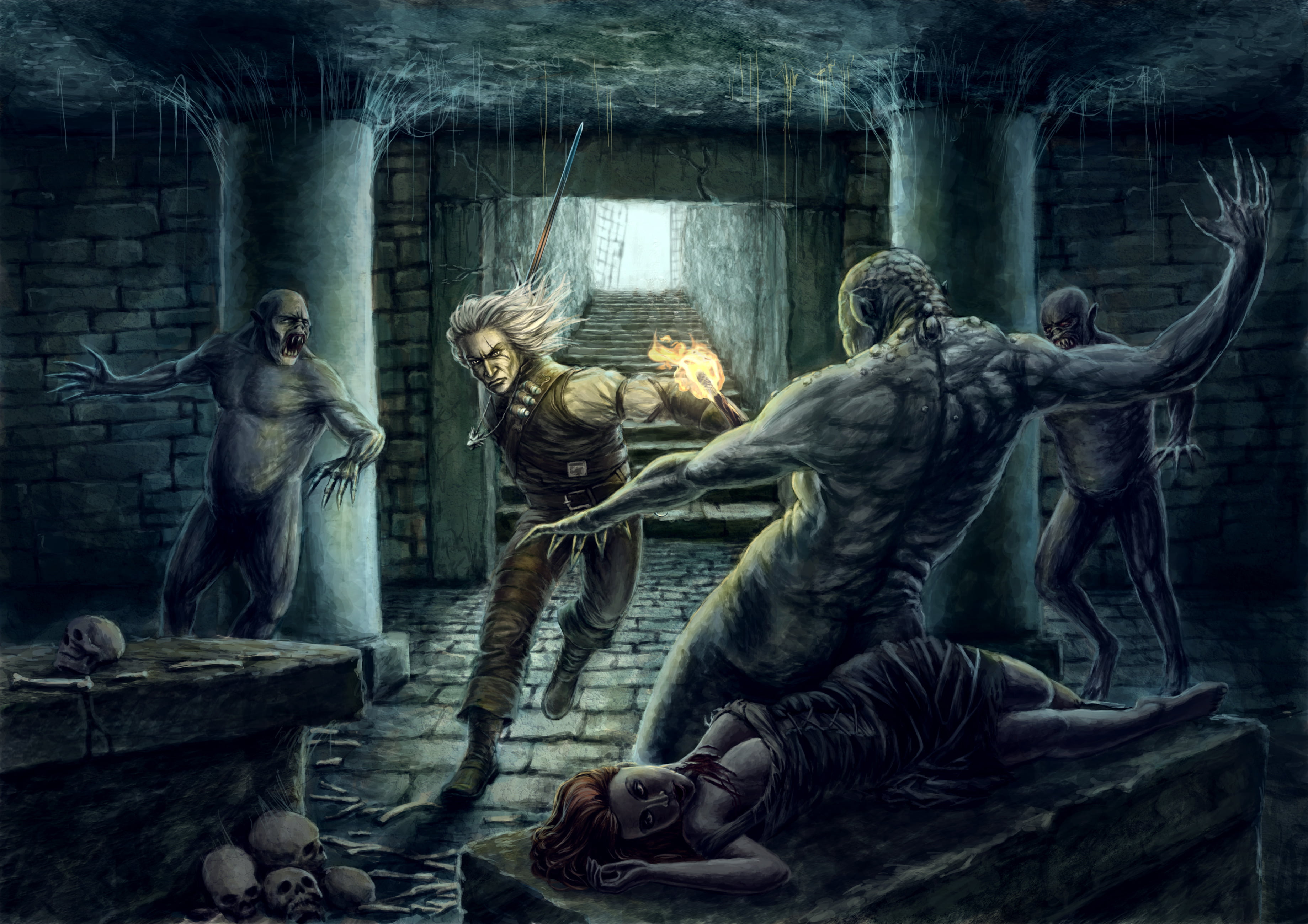religion, built structure, representation, male likeness, cultures, undead, sword, ancient, spirituality, art, Andrzej Sapkowski, day, game, dungeon, indoors, HD Wallpaper