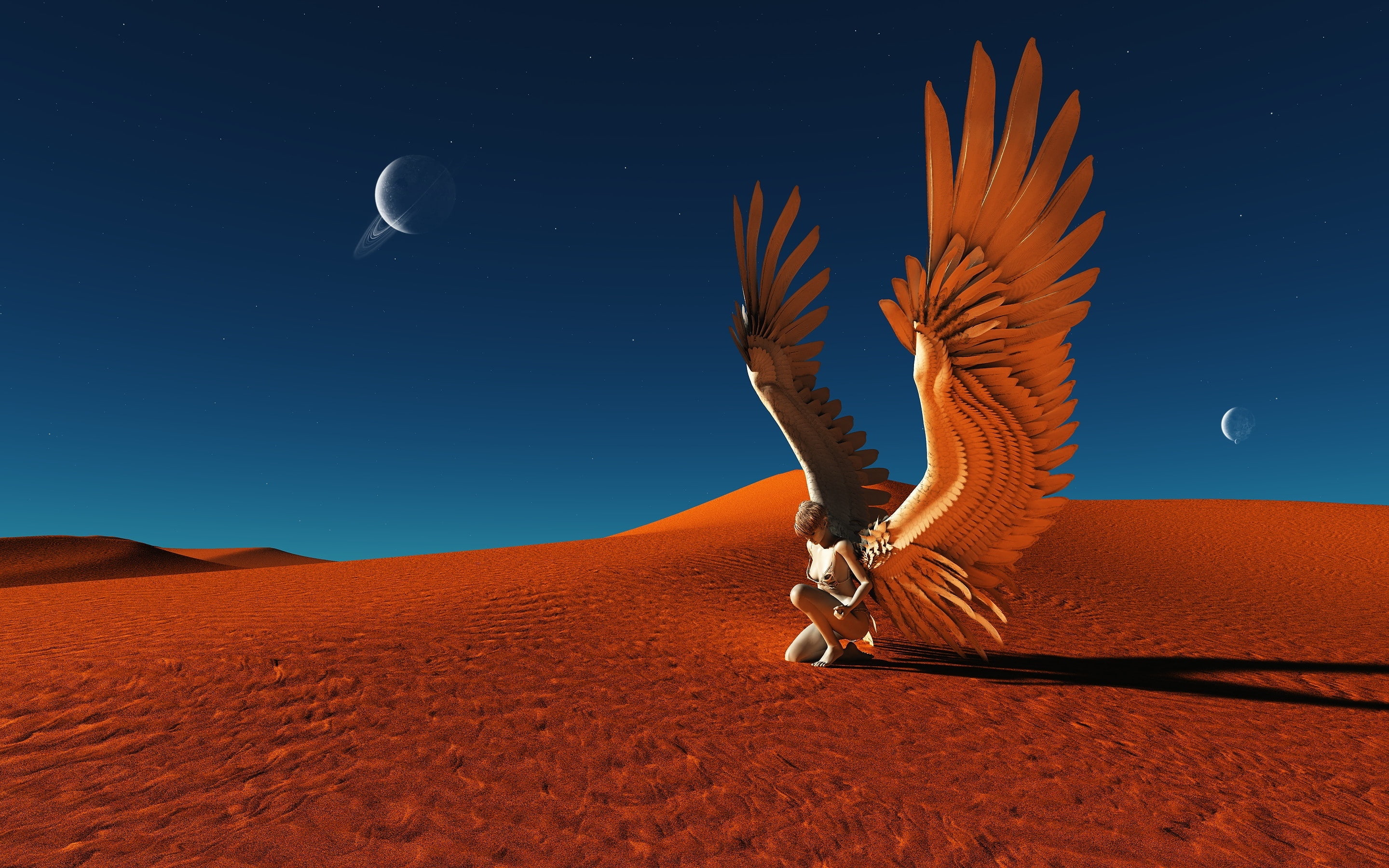sand Dune, vertebrate, illustration, the sky, scenics - nature, land, environment, 2K, sand, landscape, fiction, desert, orange color, backgrounds, red, HD Wallpaper