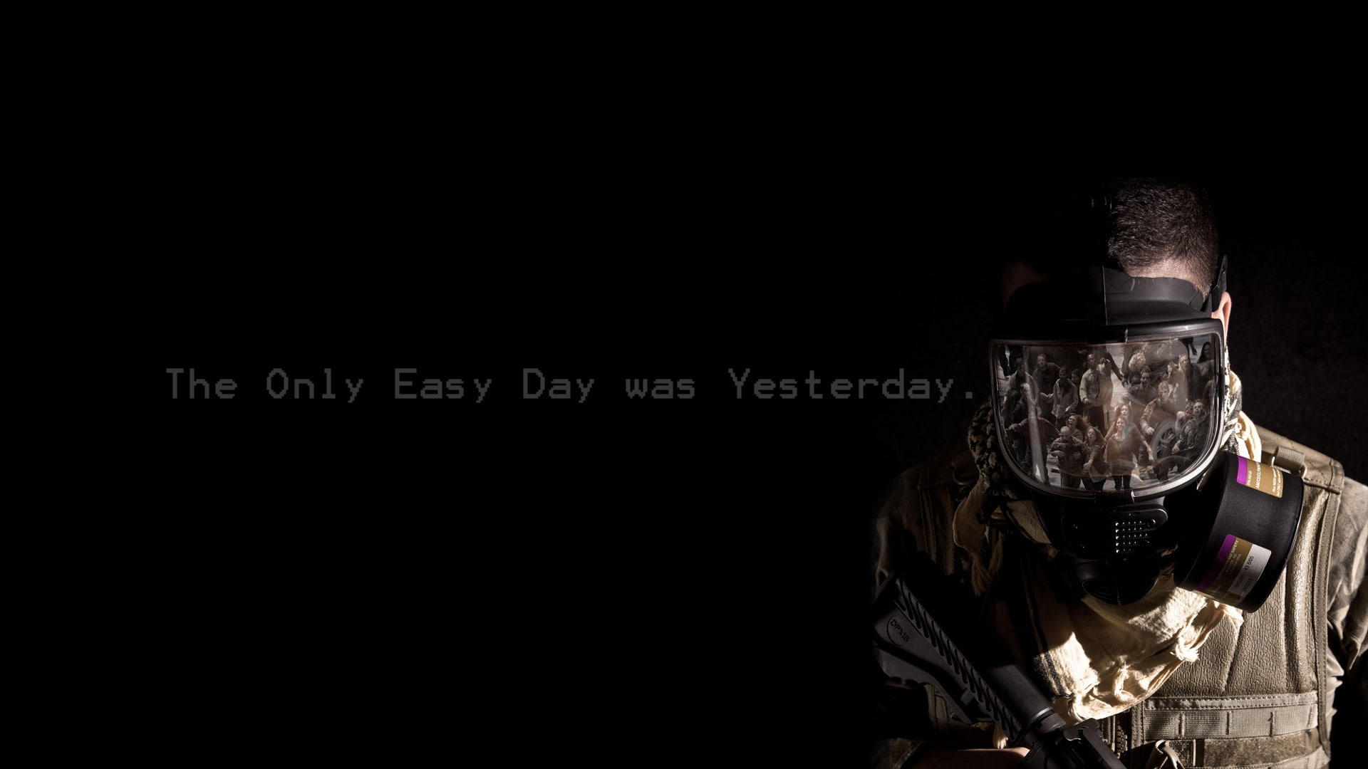 clothing, gas masks, young adult, dark, indoors, representation, copy space, close-up, communication, young men, standing, apocalyptic, one person, black background, HD Wallpaper