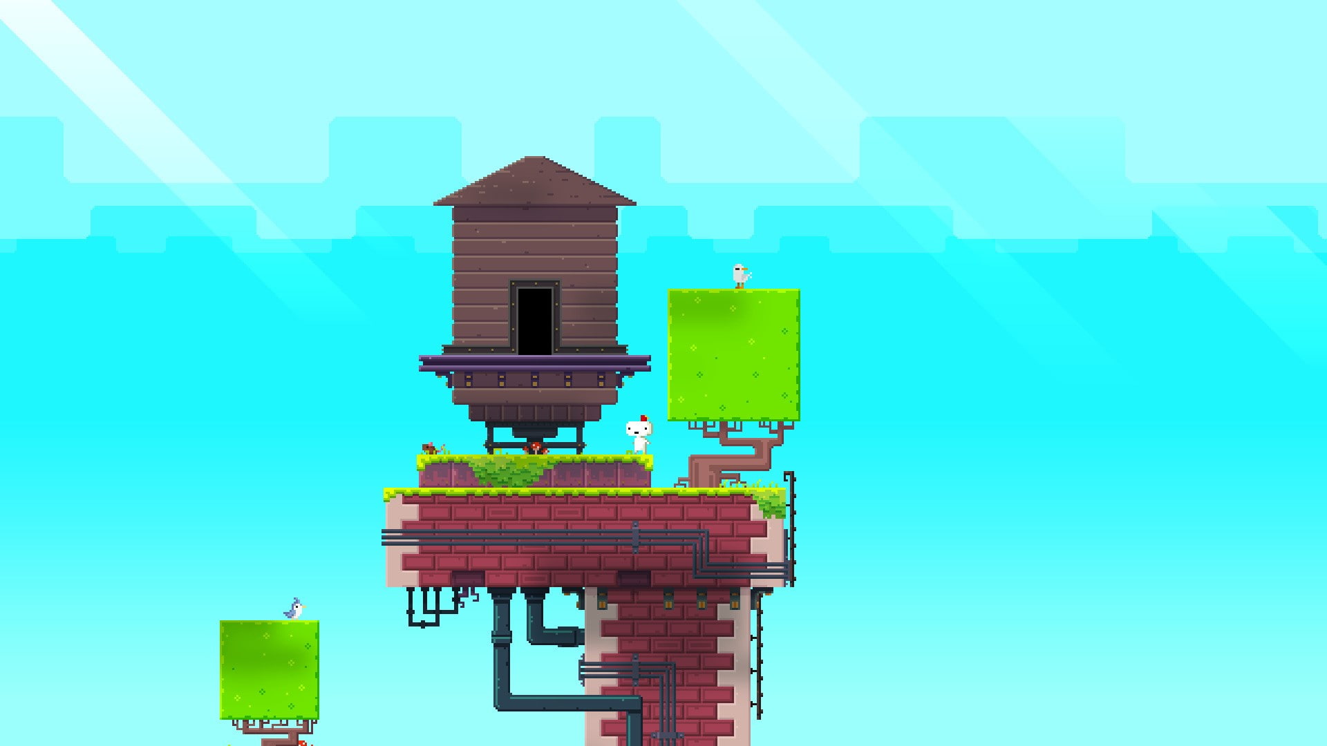 tower, office building exterior, architecture, building, digital composite, skyscraper, blue, outdoors, multi colored, nature, video games fez, sky, green color, HD Wallpaper