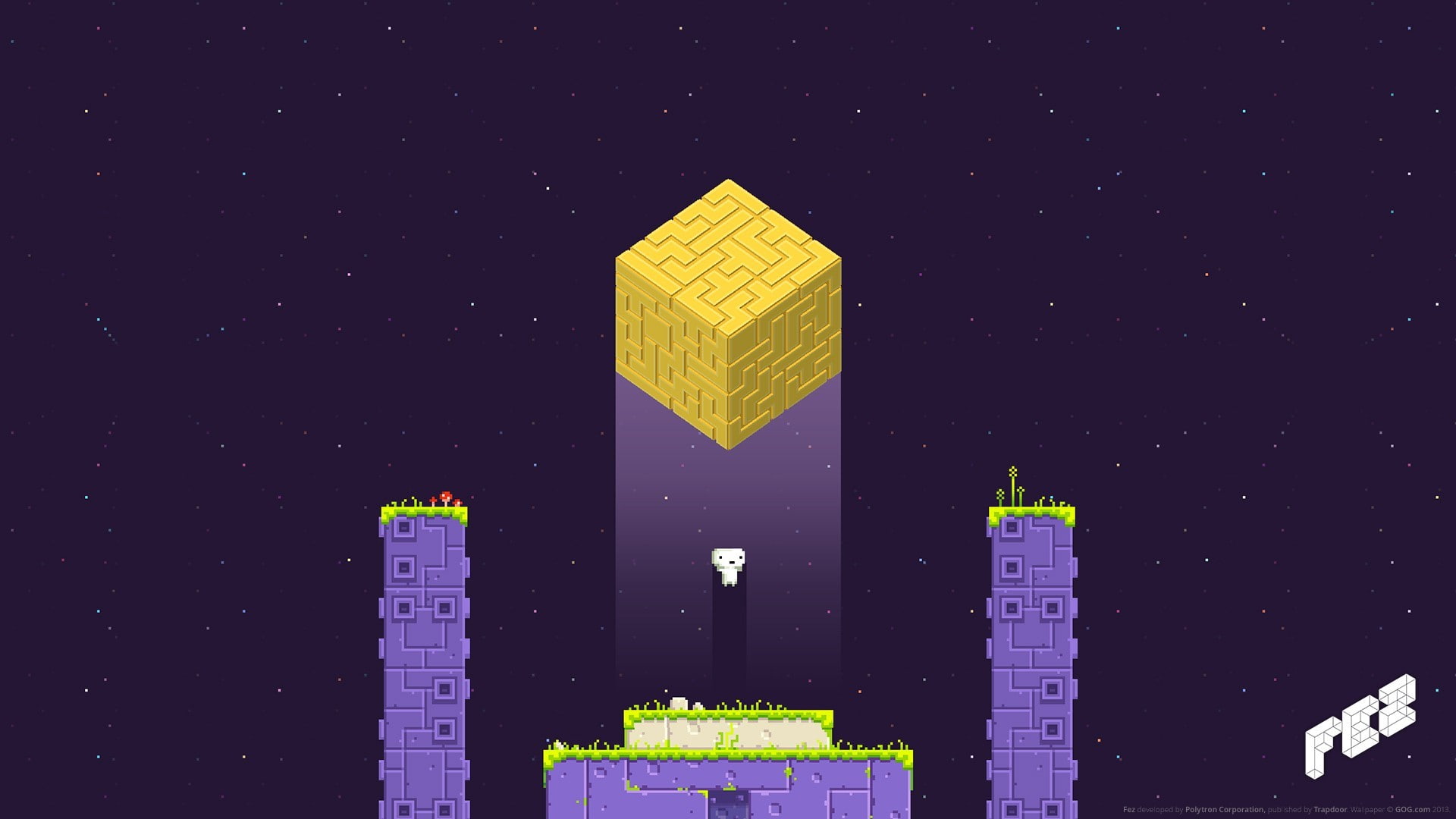 star, yellow, night, illuminated, space, star - space, nature, blue, digital composite, 1080P, sky, text, purple, star field, communication, fez video games polytron, HD Wallpaper