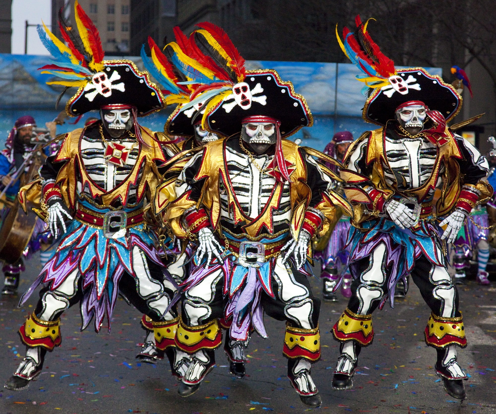city, costumes, celebration, new years, usa, carnival - celebration event, disguise, art and craft, folk festival, unrecognizable person, mummers, obscured face, HD Wallpaper
