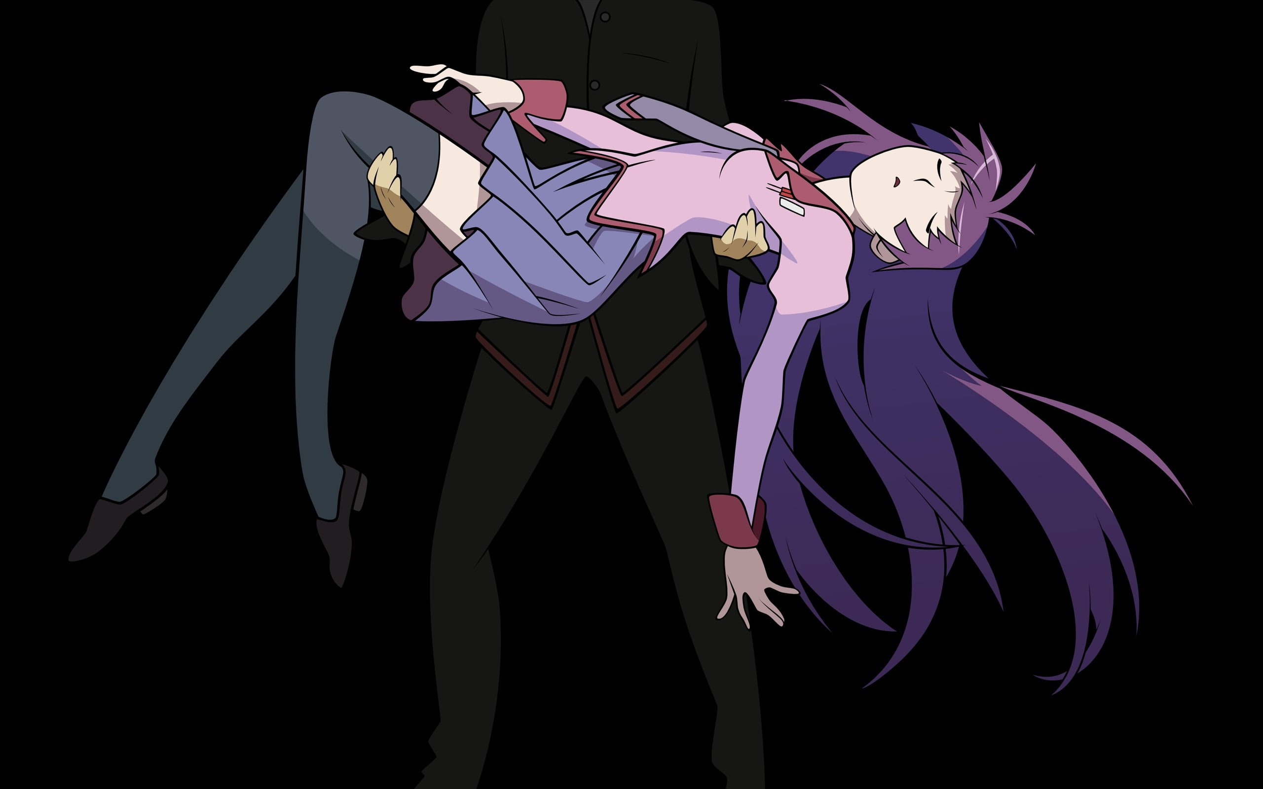 creativity, purple, night, anime girls, Senjougahara Hitagi, art and craft, 2K, people, dancing, clothing, men, representation, performance, illuminated, HD Wallpaper