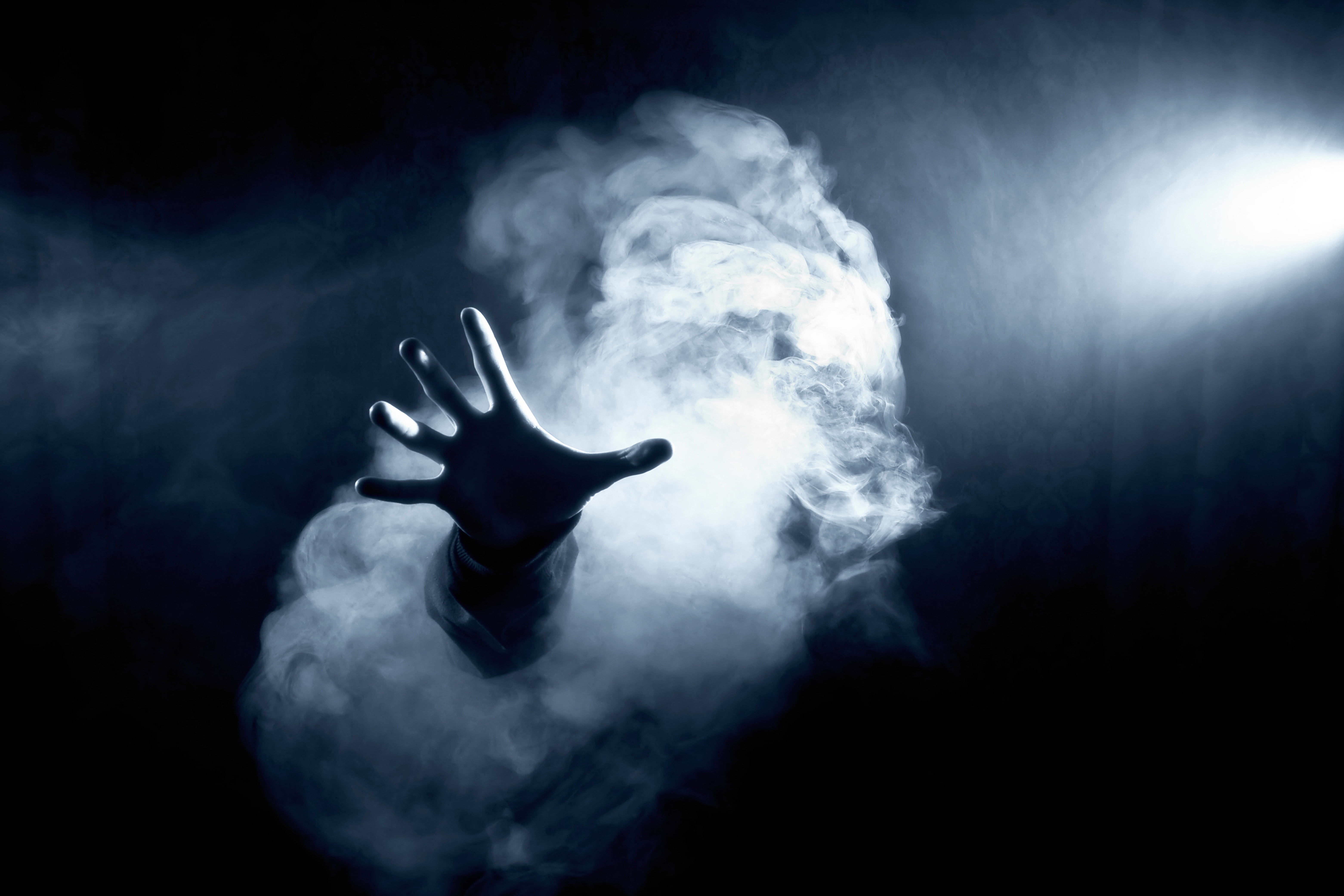 stage, aggression, illuminated, light, black background, performance, motion, Ghost, adult, limb, females, human body part, lights, fog, indoors, horror, HD Wallpaper