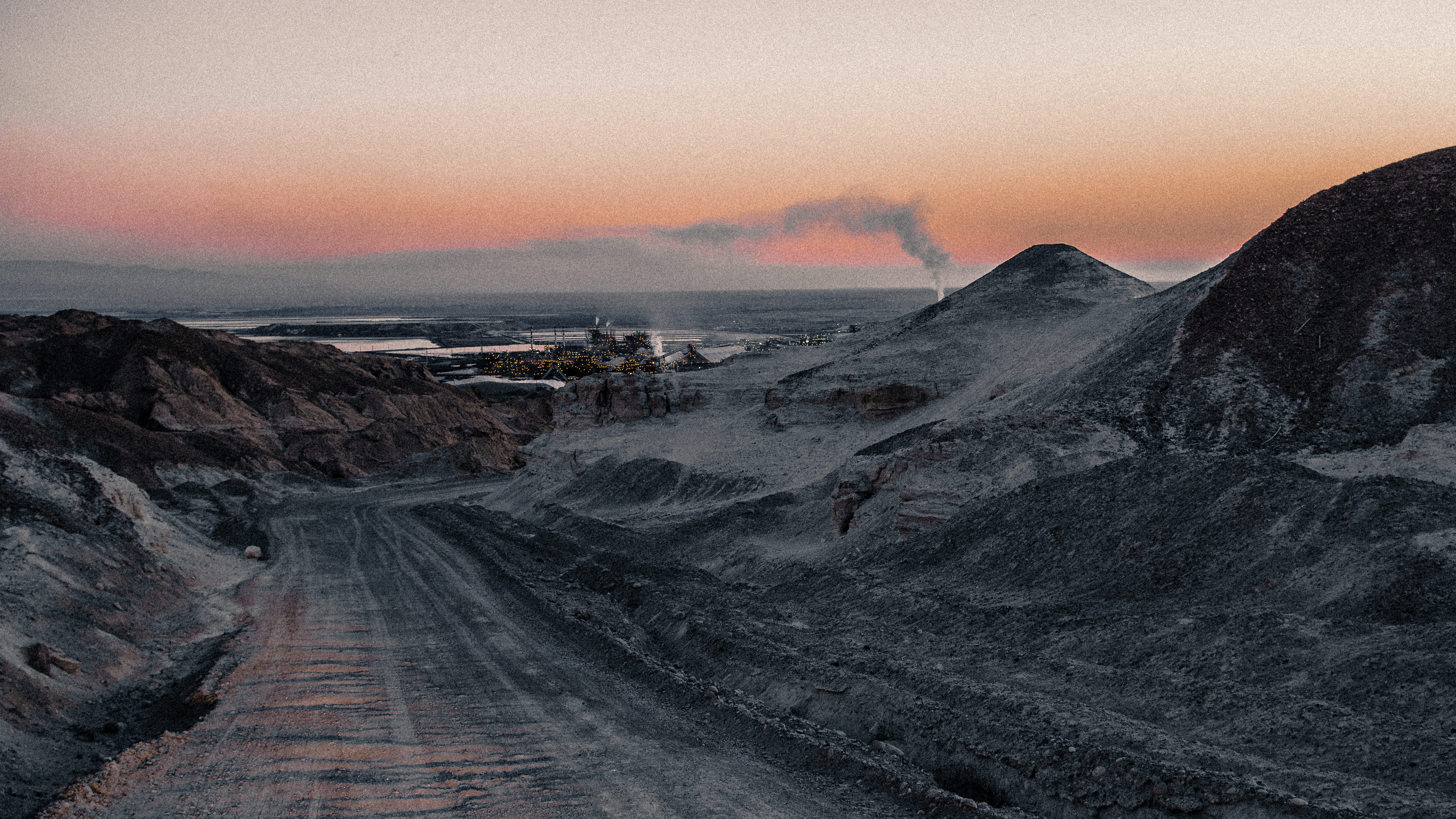 sunrise, dusk, geology, mountain, desert, factory, dawn, environment, tranquility, 5K, cloud - sky, road, sunset, landscape, ice, tranquil scene, dirt road, HD Wallpaper