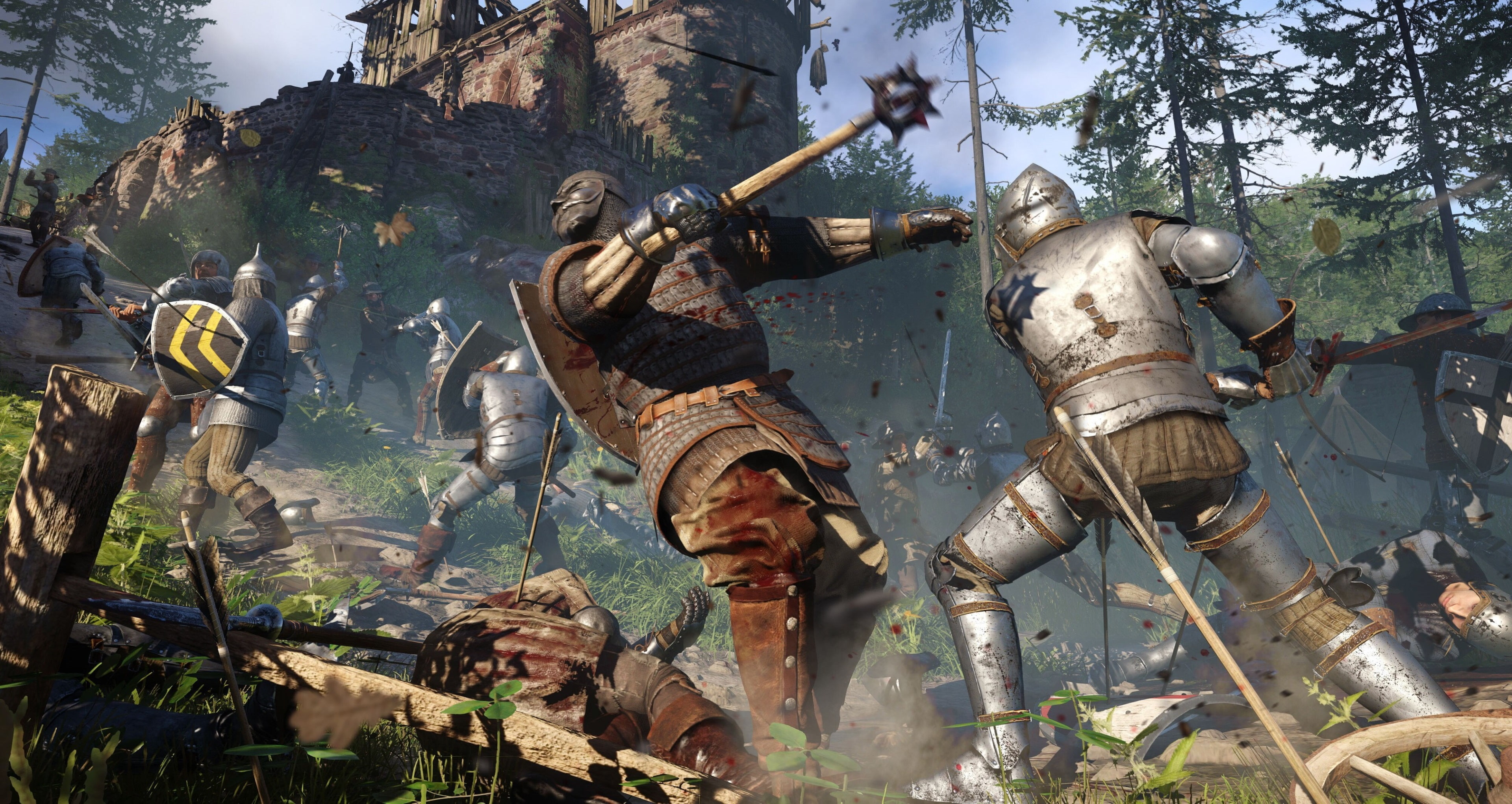 military training, accidents and disasters, protection, tree, built structure, people, kingdom come deliverance 4k  amazing, outdoors, water, group of people, HD Wallpaper