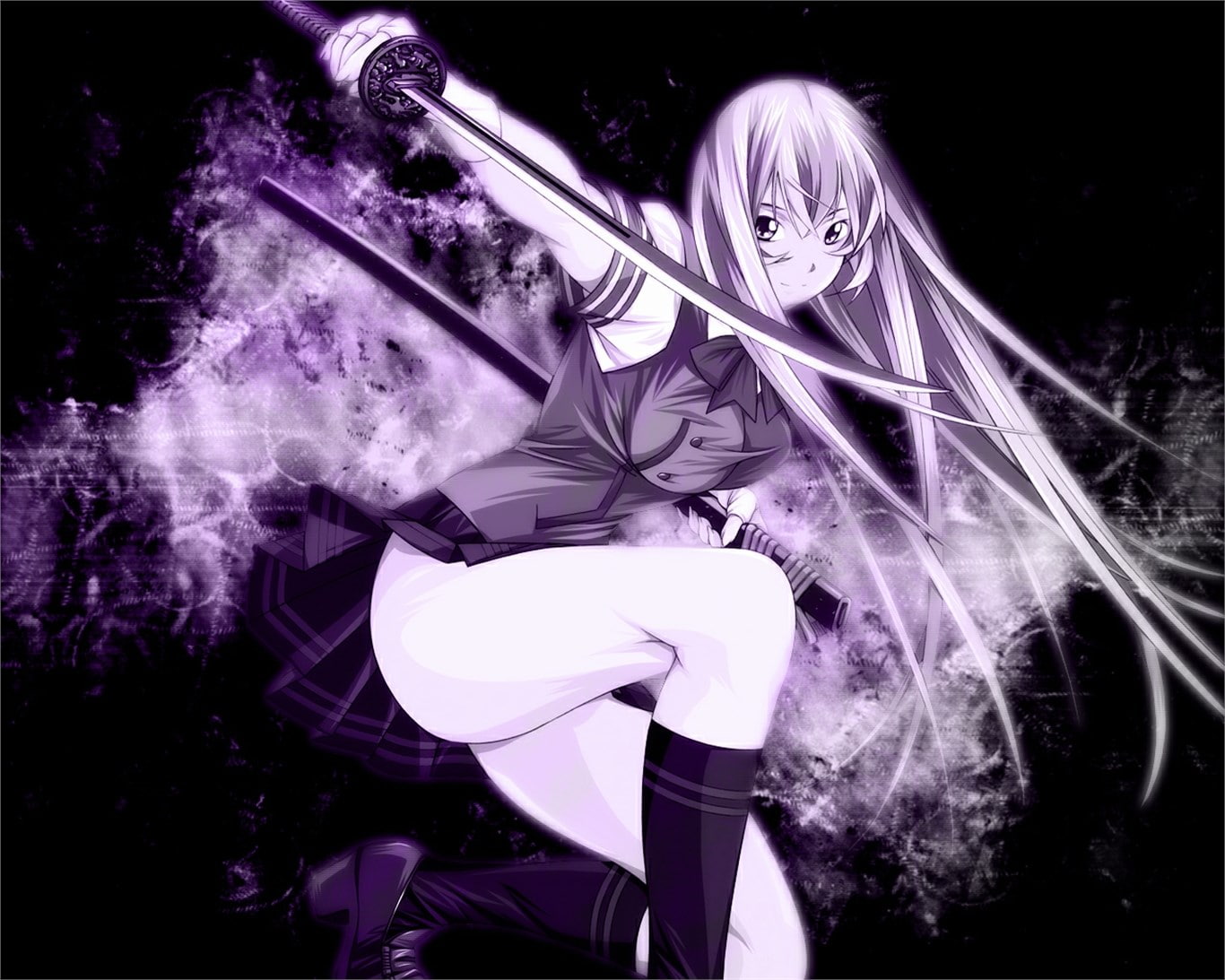 720P, hairstyle, digital composite, holding, ikki tousen, night, musician, purple, indoors, lifestyles, smoke - physical structure, long hair, one person, HD Wallpaper