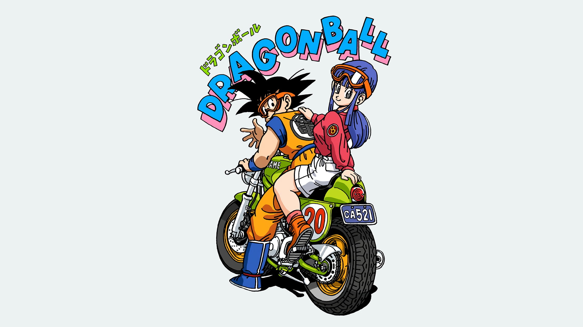 Dragon Ball Z, simple background, artwork, Son Goku, manga, Dragon Ball, motorcycle, 1080P, Chi-Chi, HD Wallpaper