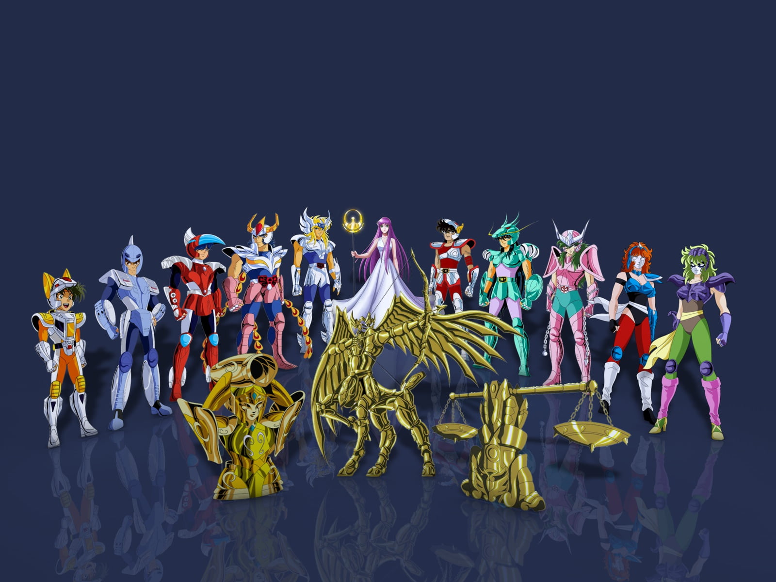 720P, anime, blue background, gay, simple background, reflection, Seiya, Saint Seiya, anime girls, HD Wallpaper