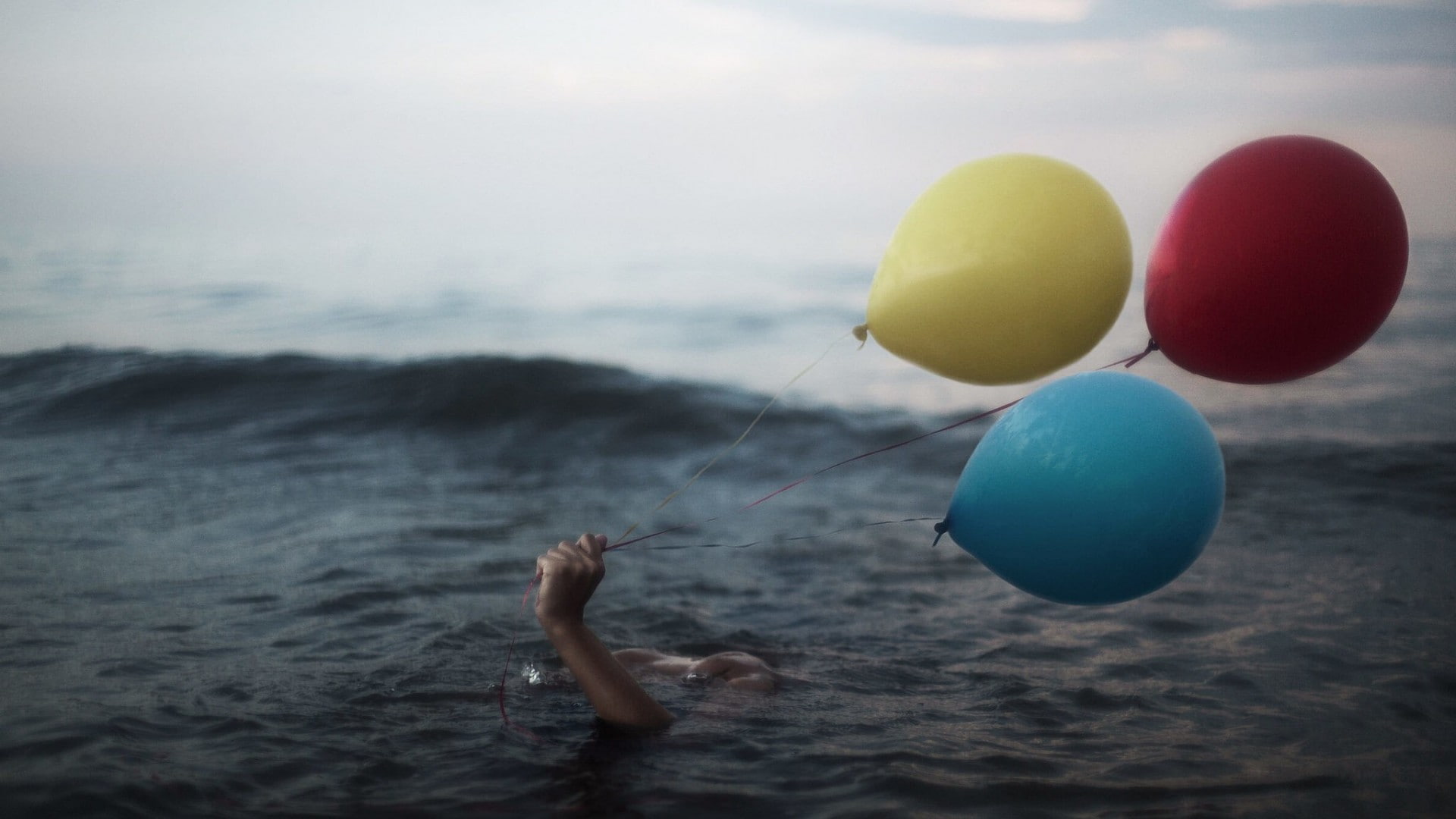 water, swimming, sea, hands, 1080P, balloon, HD Wallpaper