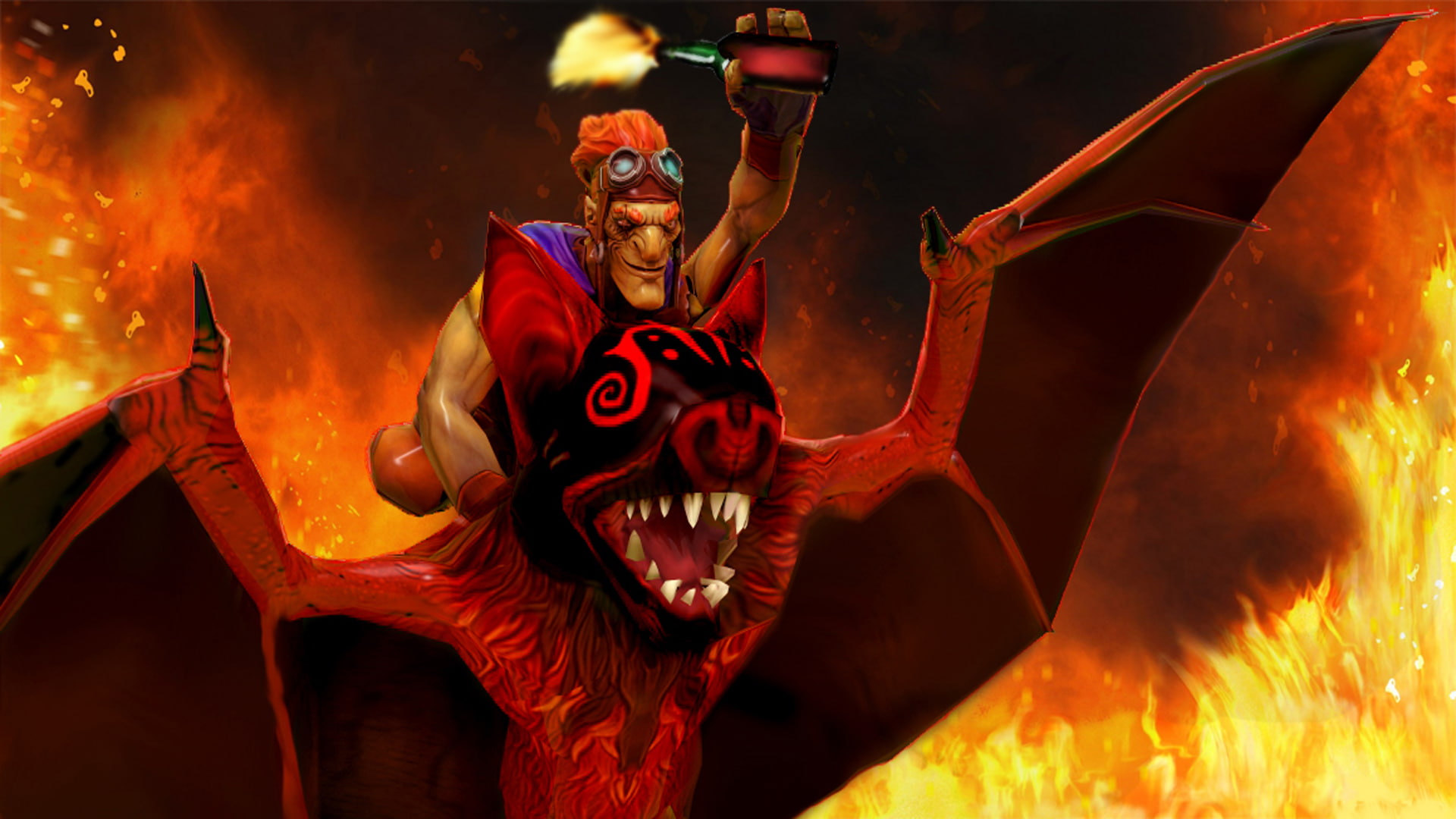 batrider, heros, molotov, hd, riding, dota, bat, 1080P, cocktail, bottle, HD Wallpaper