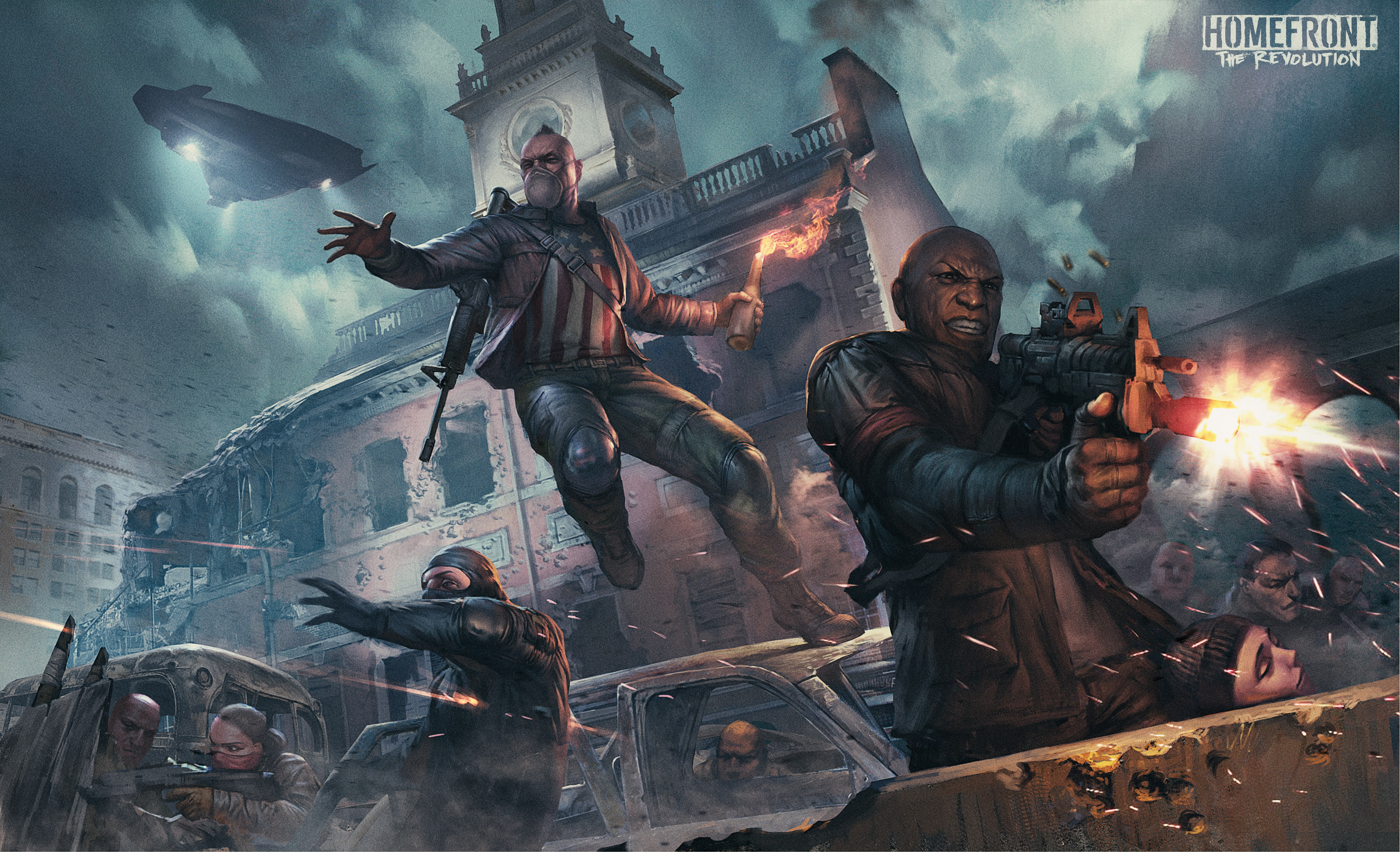 soldiers, a Molotov cocktail, battle, revolution, night, Homefront: The Revolution, art, 5K, HD Wallpaper